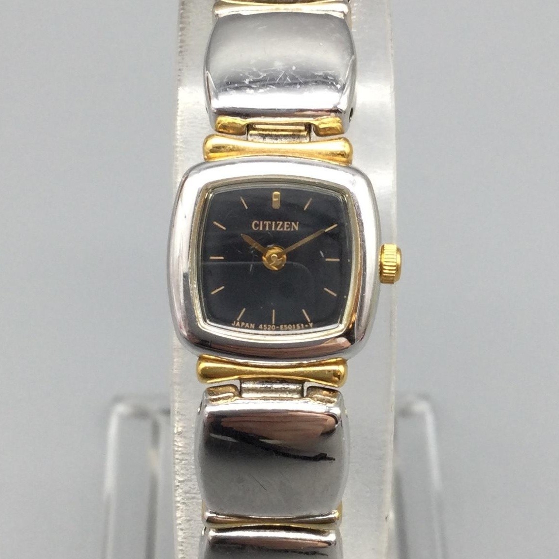 Citizen Womens Watch 13mm Two Tone Black Square Dial Bracelet New Battery 6.5″