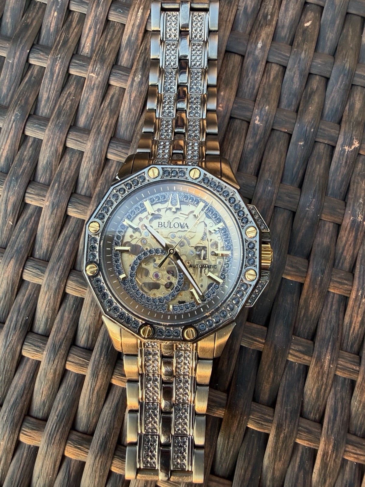Bulova 98A203 Modern Automatic Skeleton Black IP Crystal Men’s Watch 42mm
