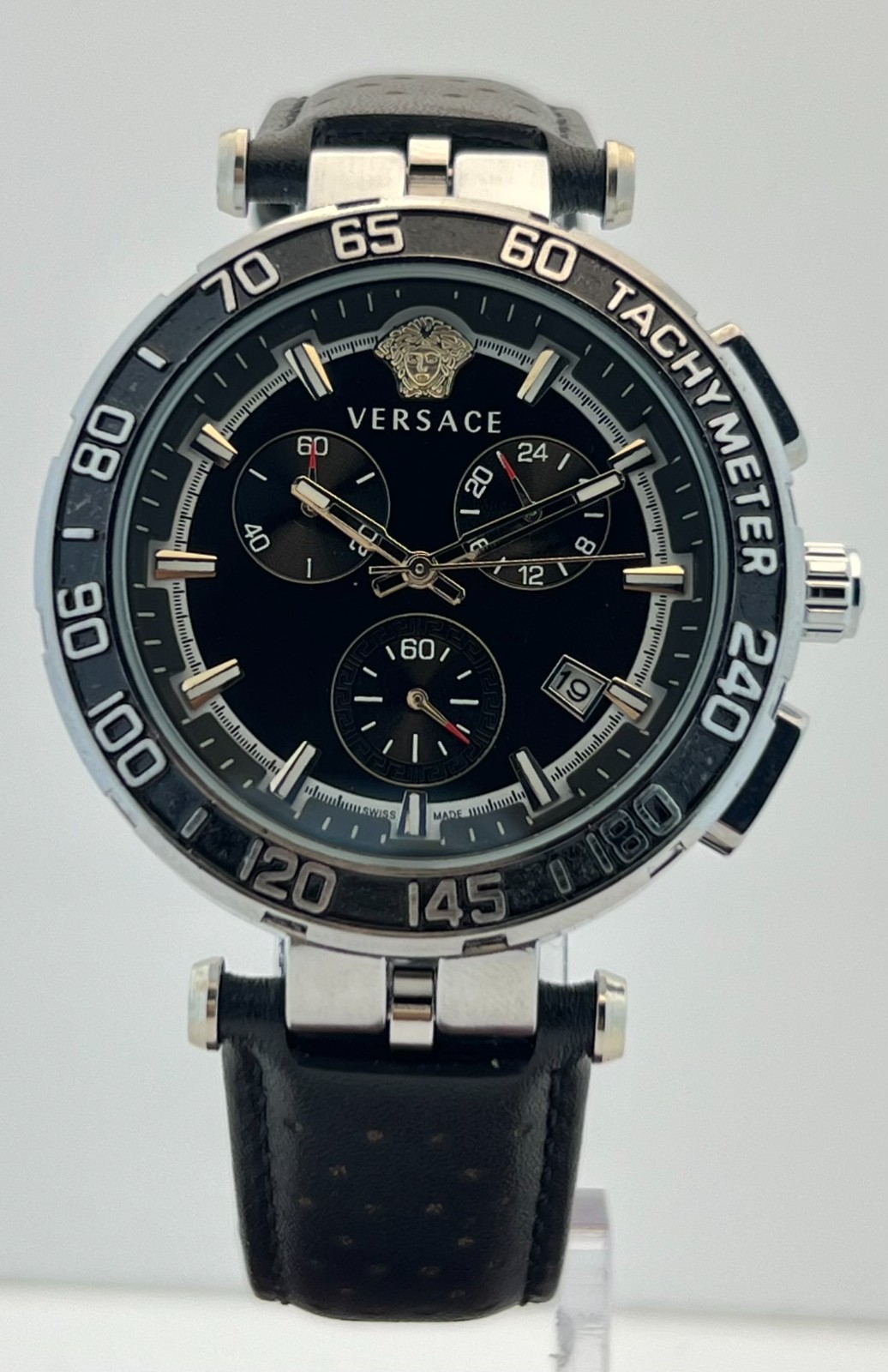 Fabulous Men’s Versace Greca Chronograph Black Dial Date Working Wristwatch