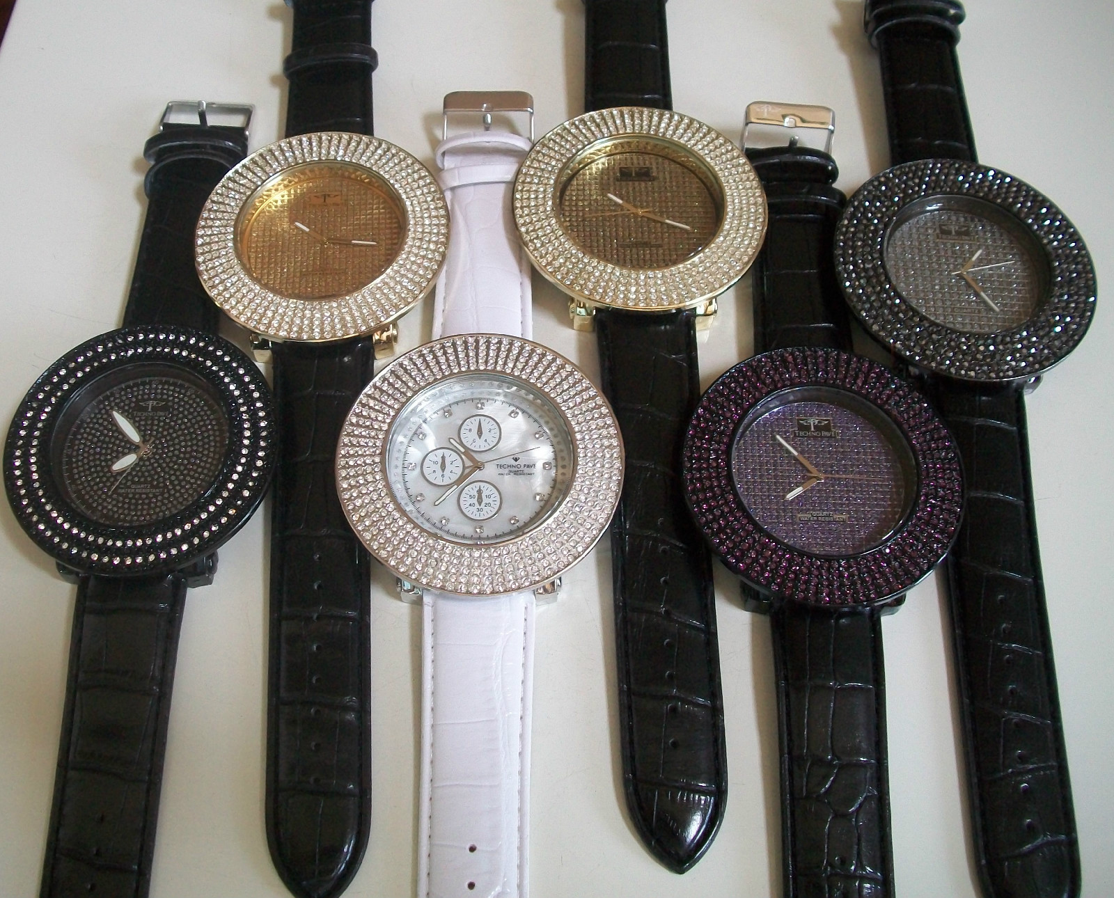 Men’s 5 Row Plain & Map dial TECHNO PAVE Bling Fashion Dressy Watch