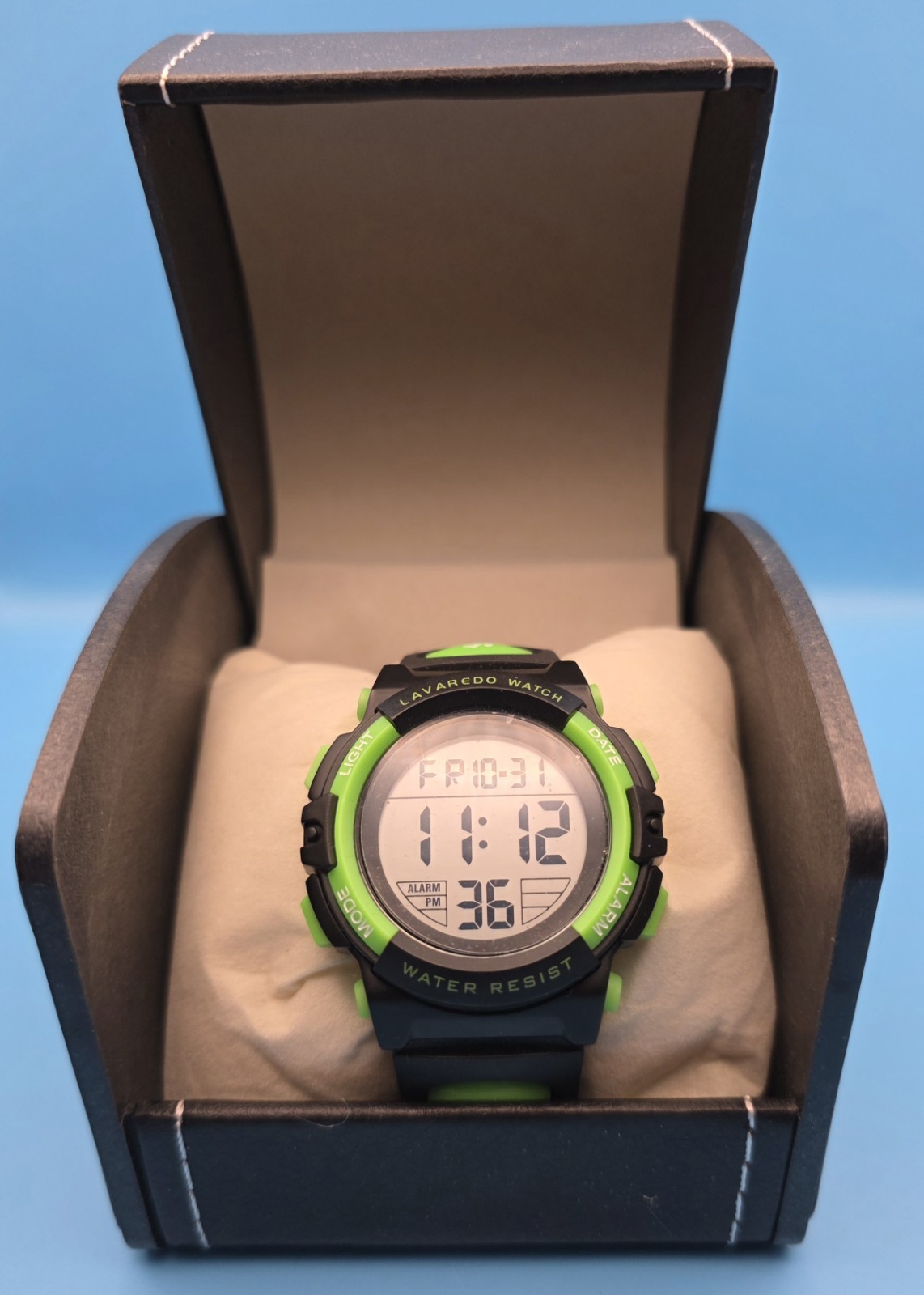 Lavaredo Digital Sports Watch Unisex Blk/green Water Resistant To 50 Meters #289