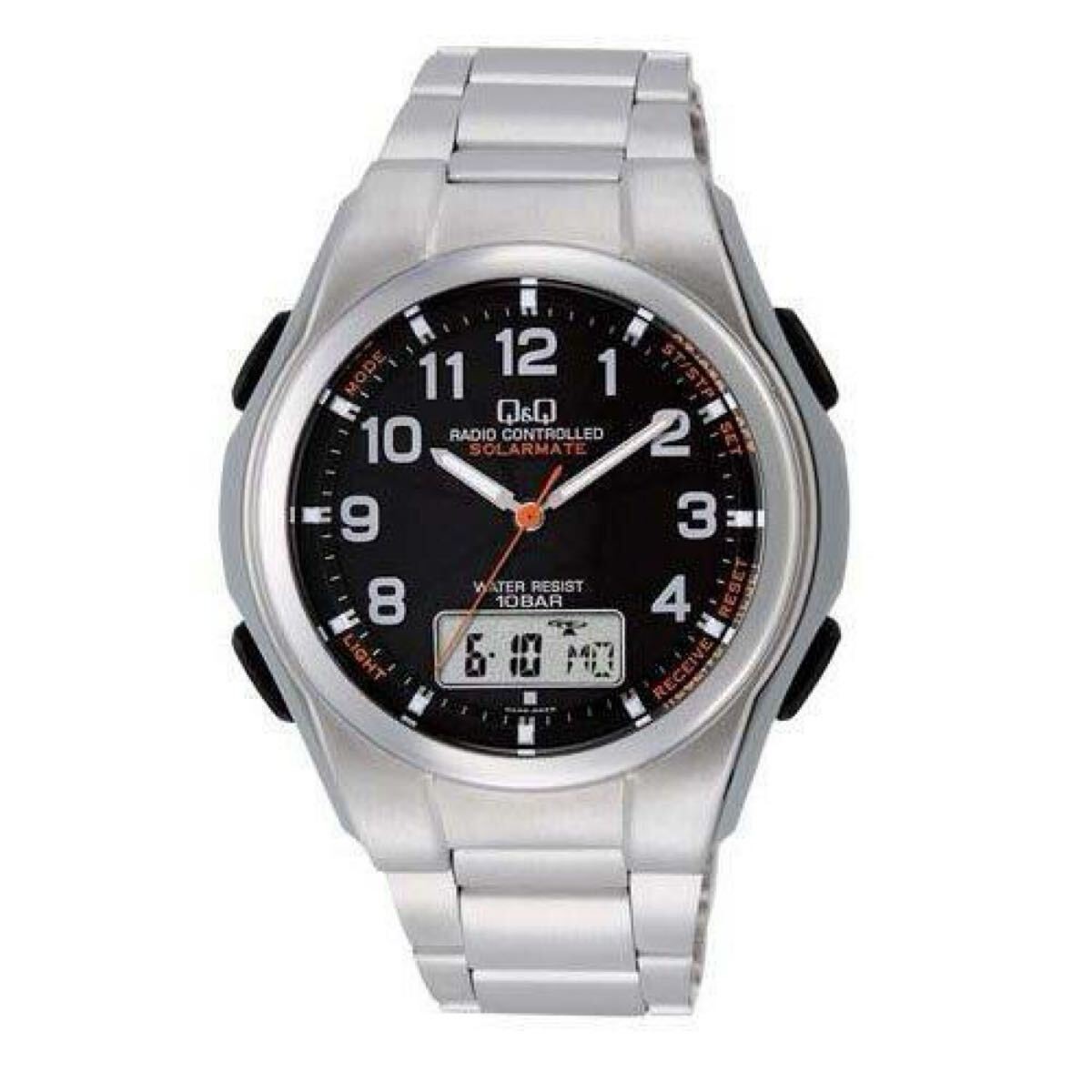 Brand New Citizen D05A 002VK Q Q Radio Solar Ana Digi Black Silver 10 ATM Waterp