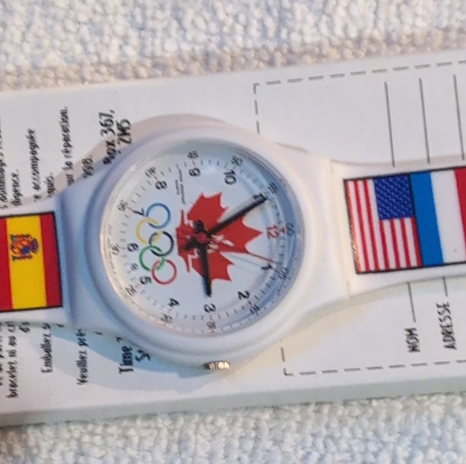 Olympic Official Olympic Watch Quartz Analog 1992 34mm White Plastic Box Papers