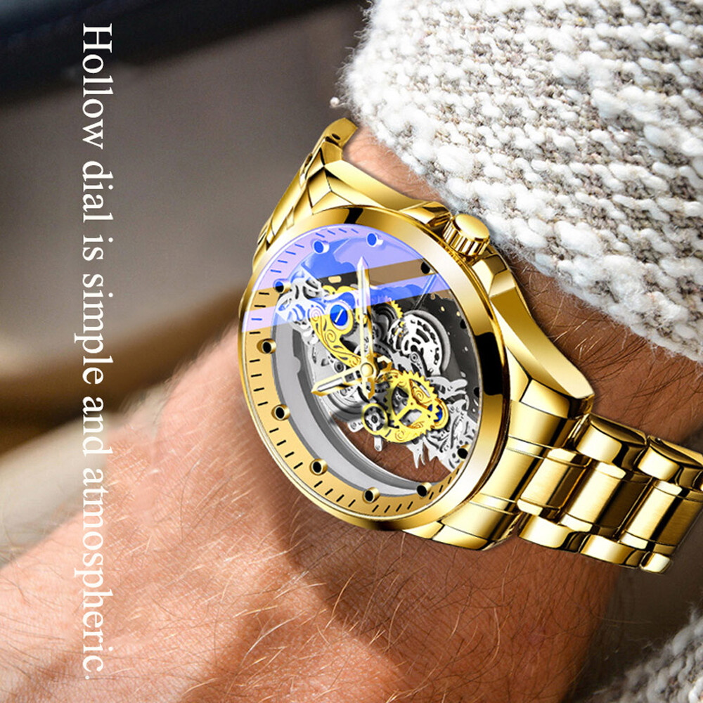 Luxury Men’s Automatic Quartz Stainless Steel Business Watch Hollow Skeleton USA