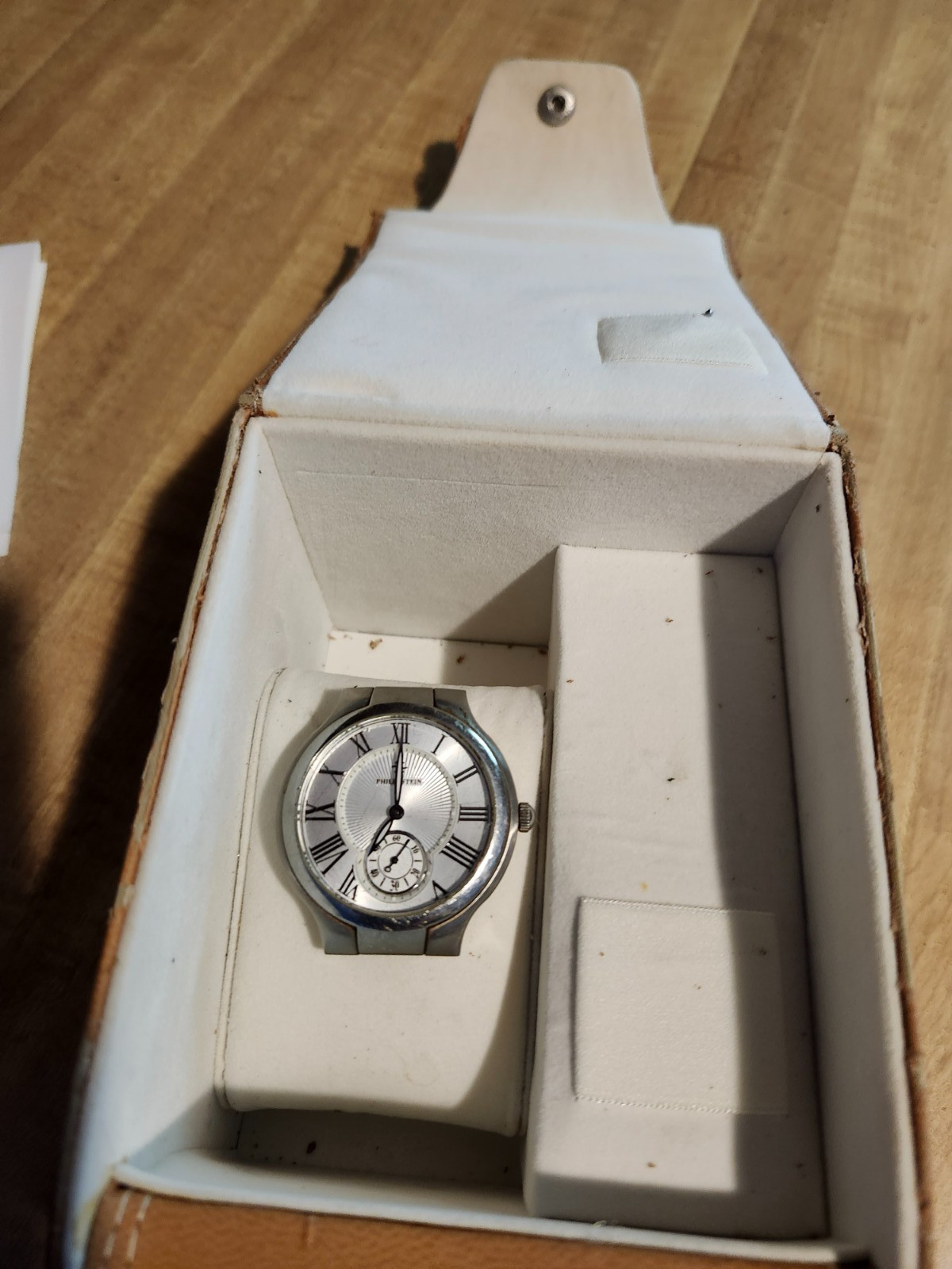 Philip Stein Classic Round Large Dual-Time Watch 42TF001604 Runs Perfectly