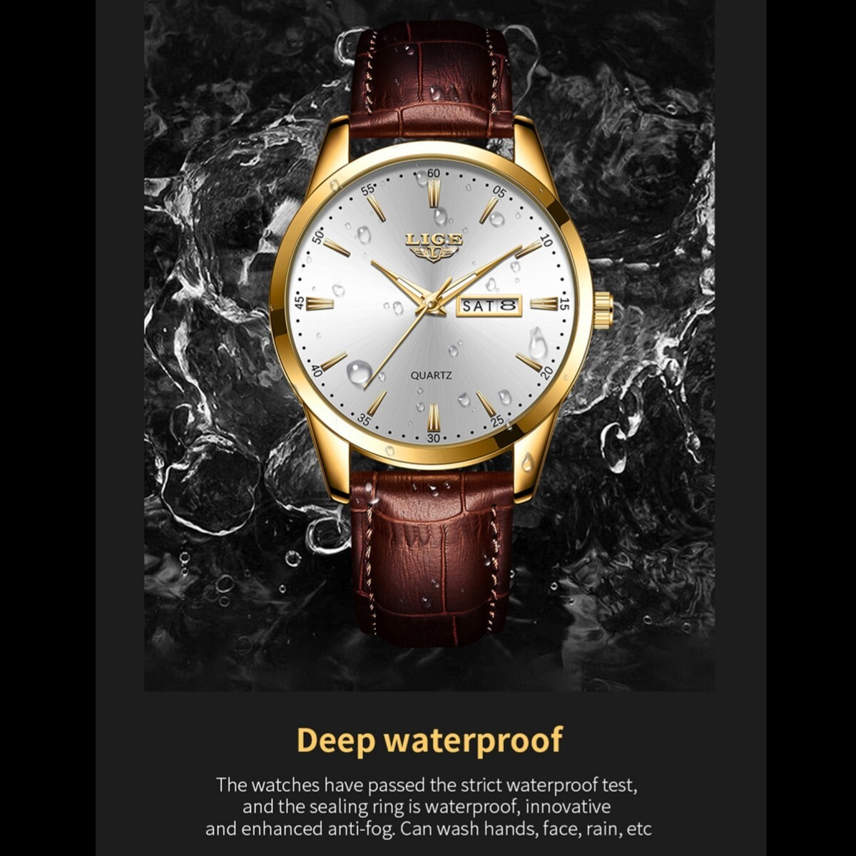 LIGE Men’s Watch Quartz Analog Luminous Date Waterproof Business Wristwatch+ Box