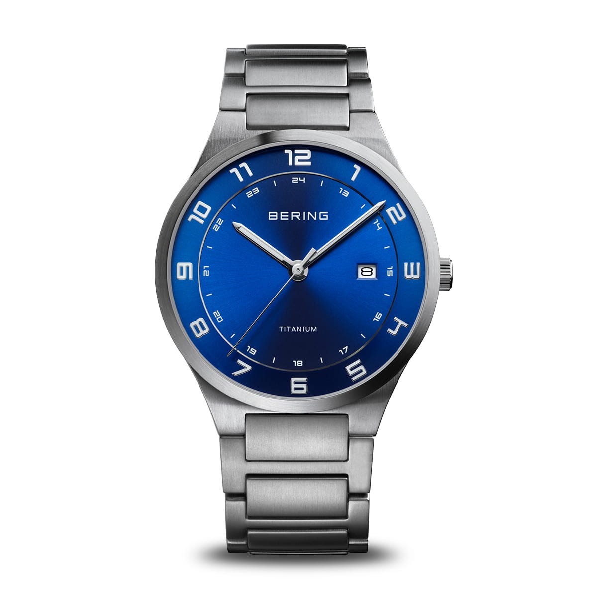 Bering Time – Mens Titanium Brushed Silver Watch w/ Blue Dial – 15139-707