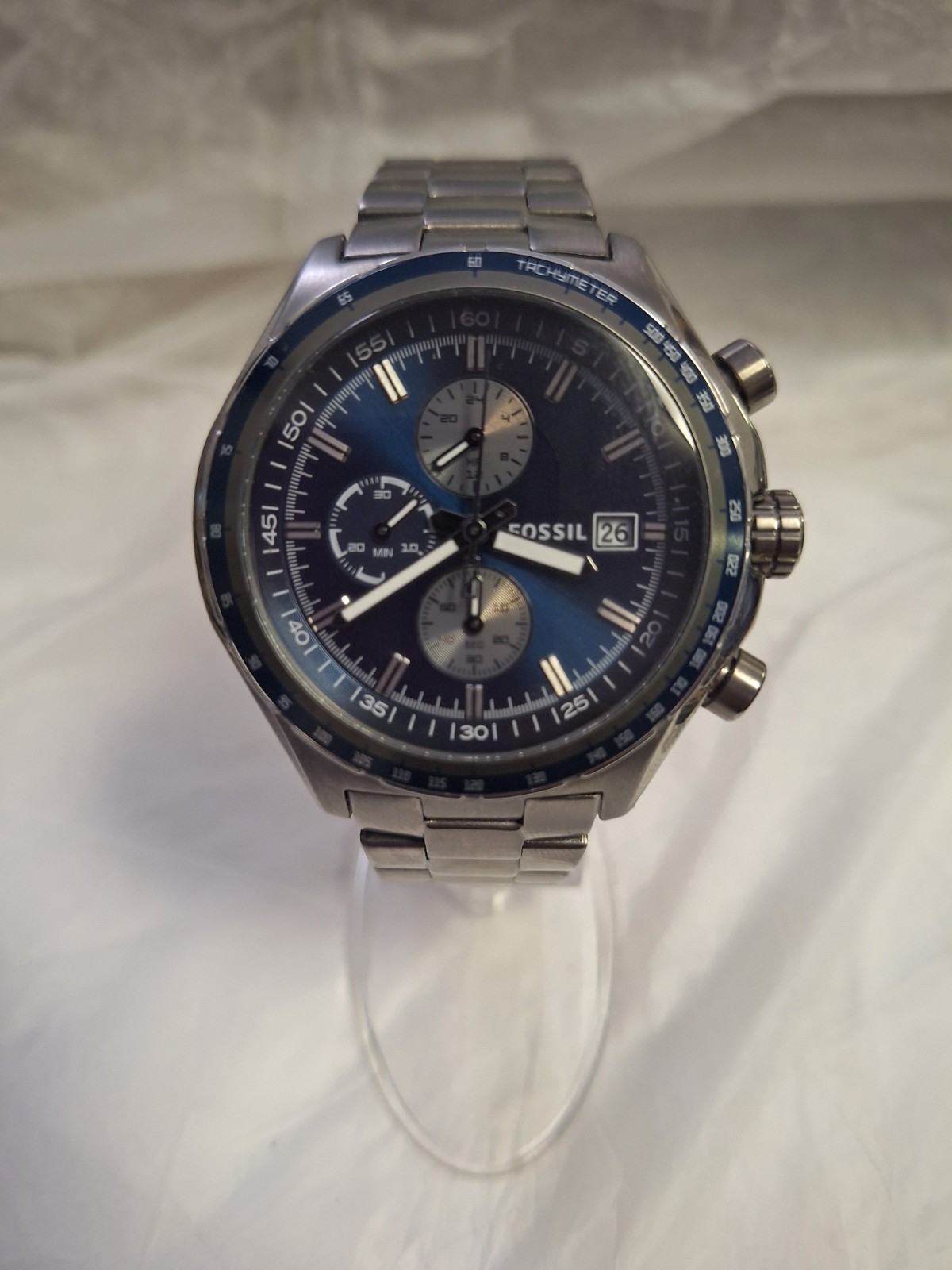 Fossil Three-Hand Gray Stainless Steel Watch Blue Dial CH2731
