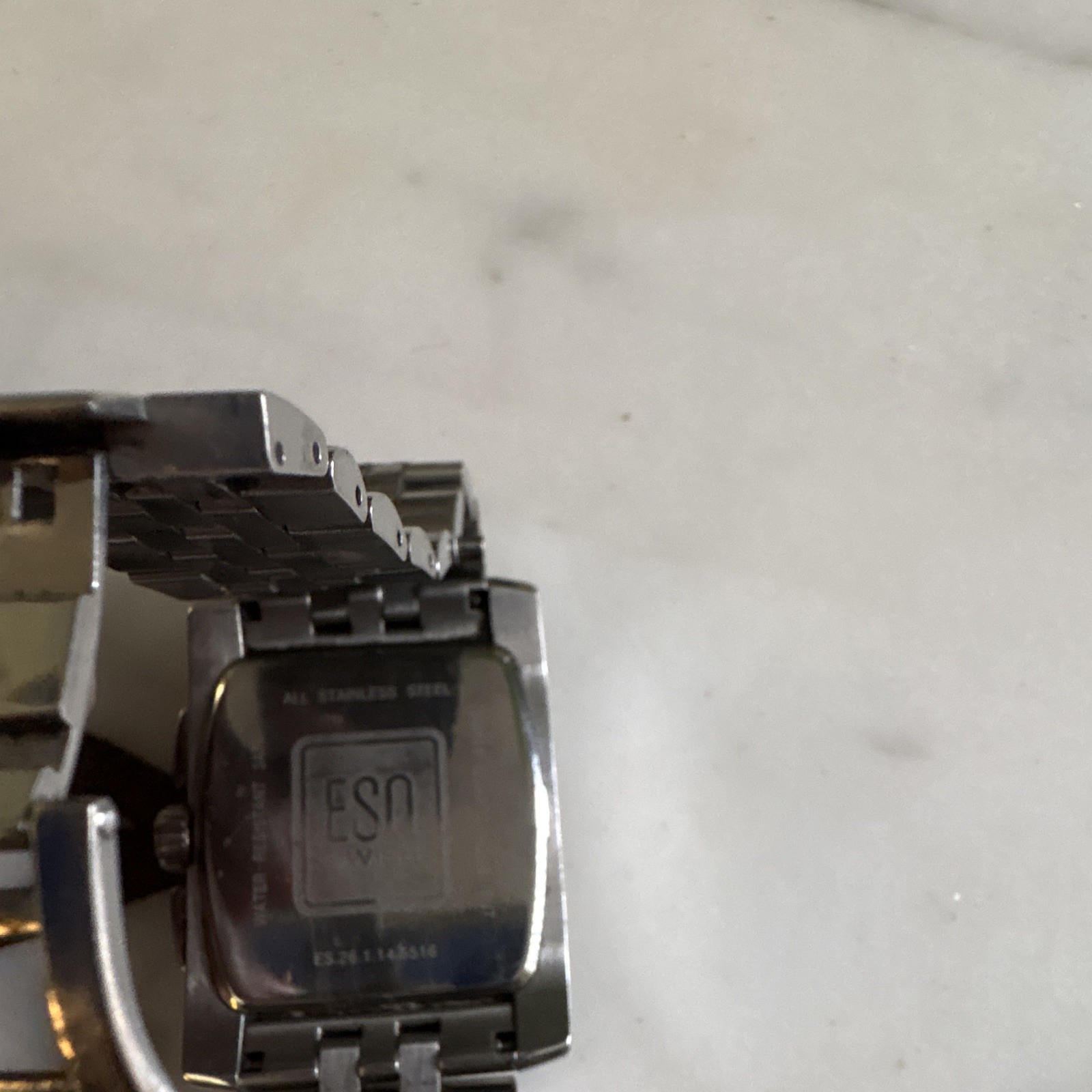 ESQ Movado Men’s Rectangular Chronograph Date Watch Black Dial Silver Bracelet