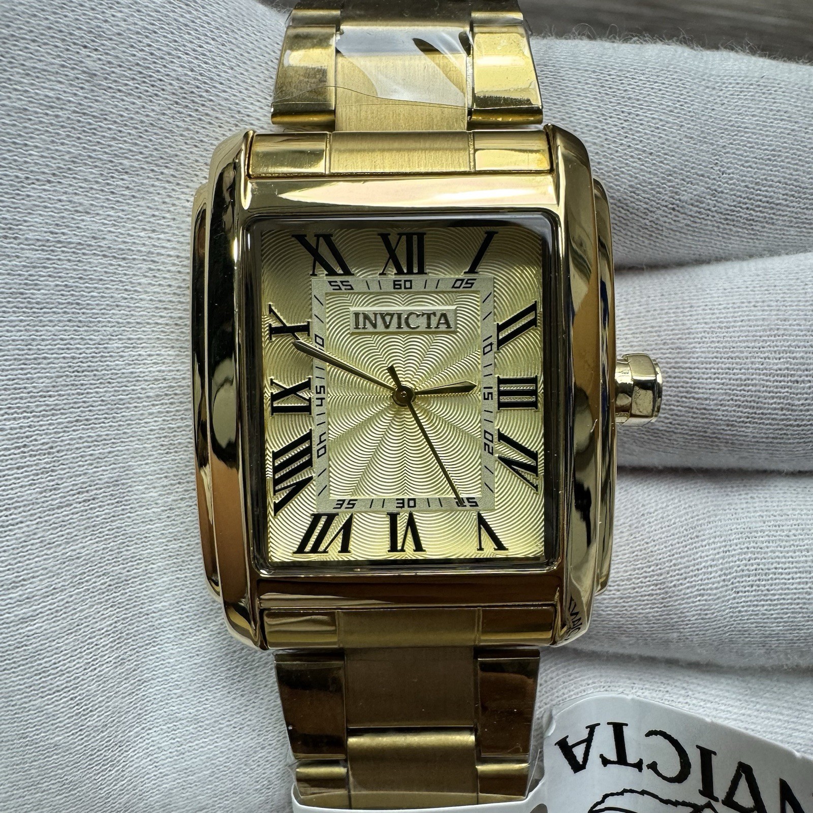Invicta Celestial Watch Men 35mm Gold Stainless Steel Gold Dial Rectangle Quartz