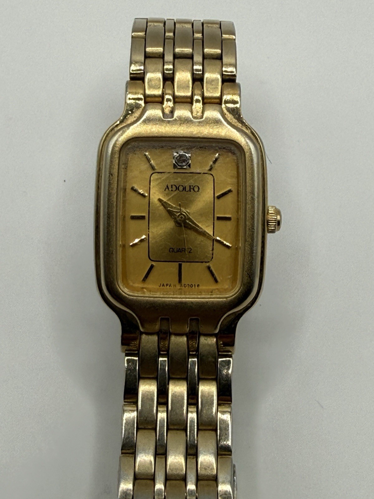 adolfo men’s gold tone rectangular quartz watch stainless steel bracelet
