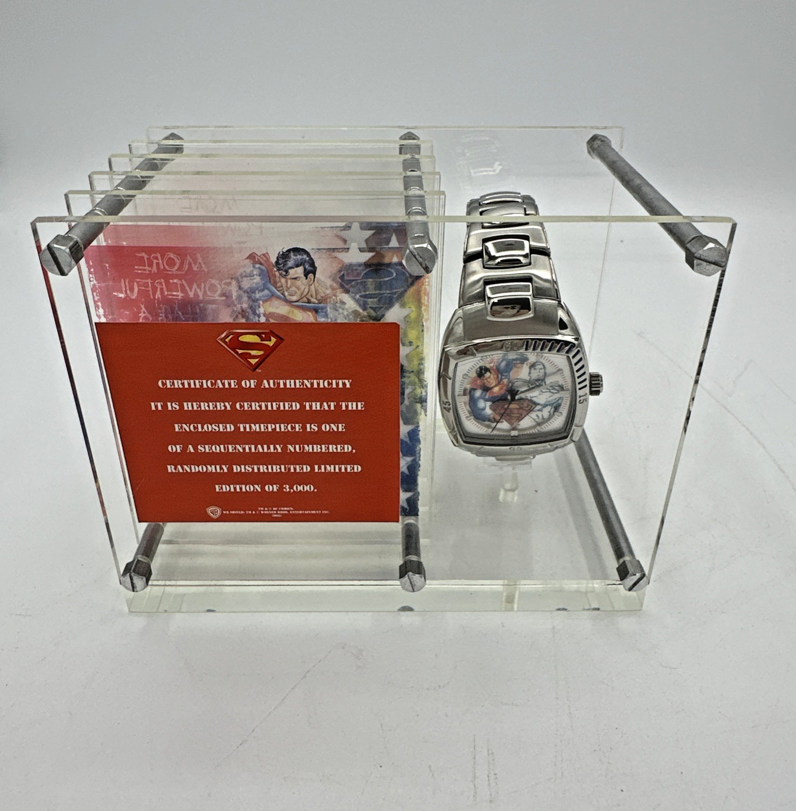 Fossil Superman Watch & Acrylic Case NIB Limited 2376 of 3000 Never Worn