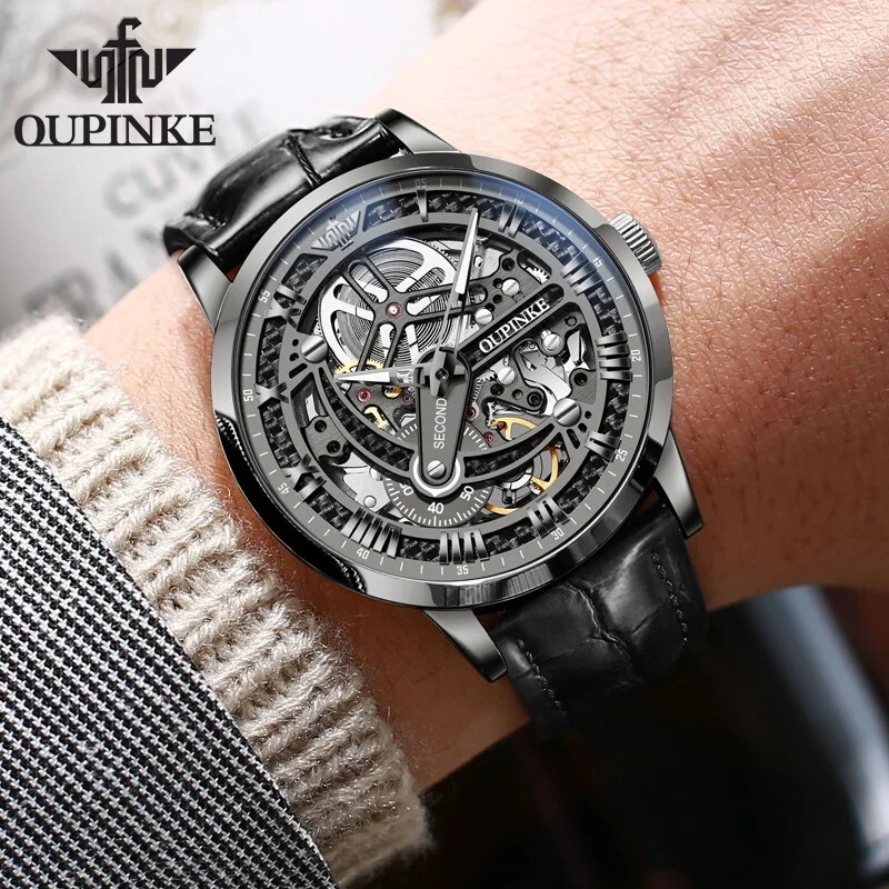 Automatic Mechanical Watch Men’s Waterproof Luxury Men Leather Strap