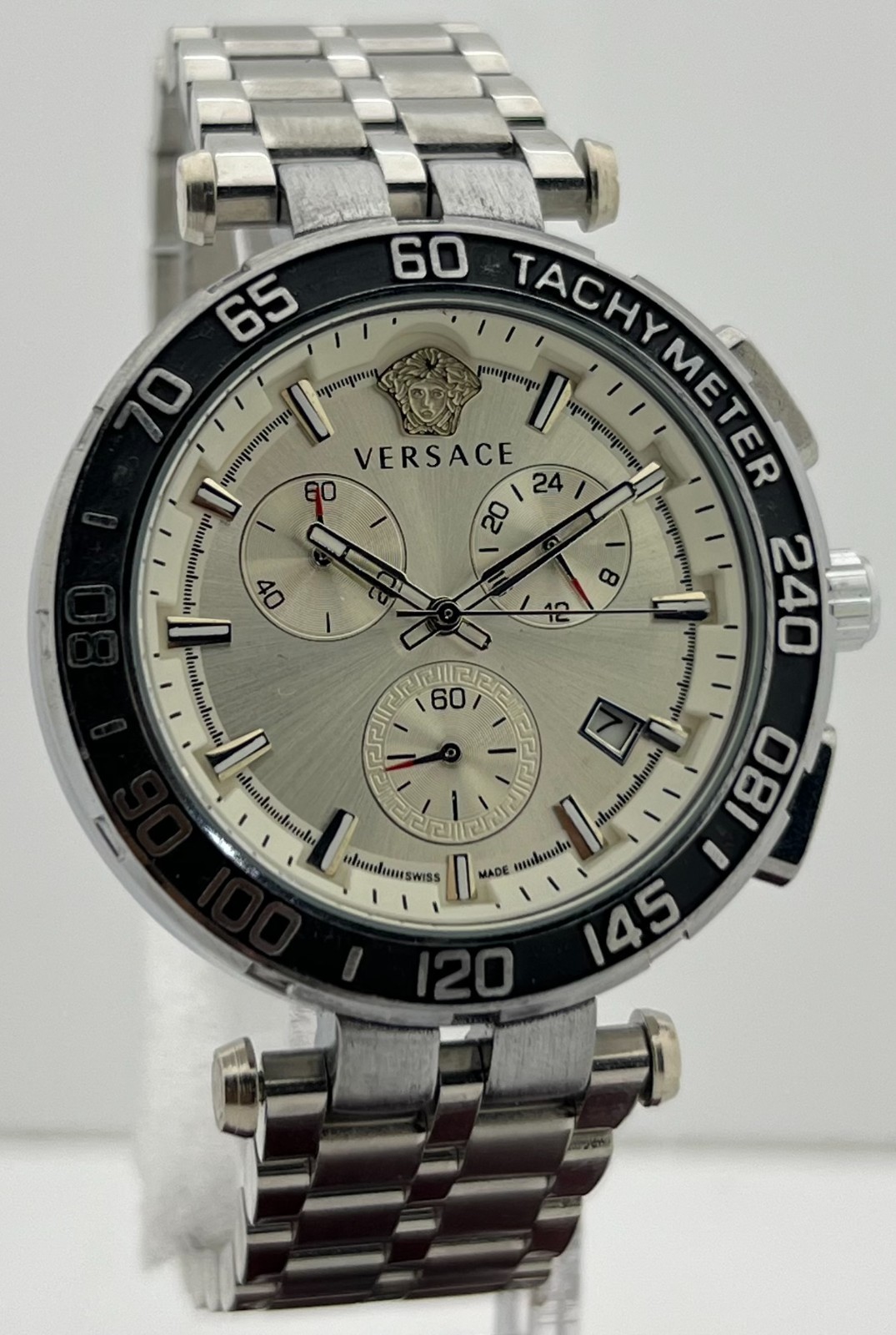 Premium Men’s Versace Greca Chronograph White Dial Date Working Wristwatch