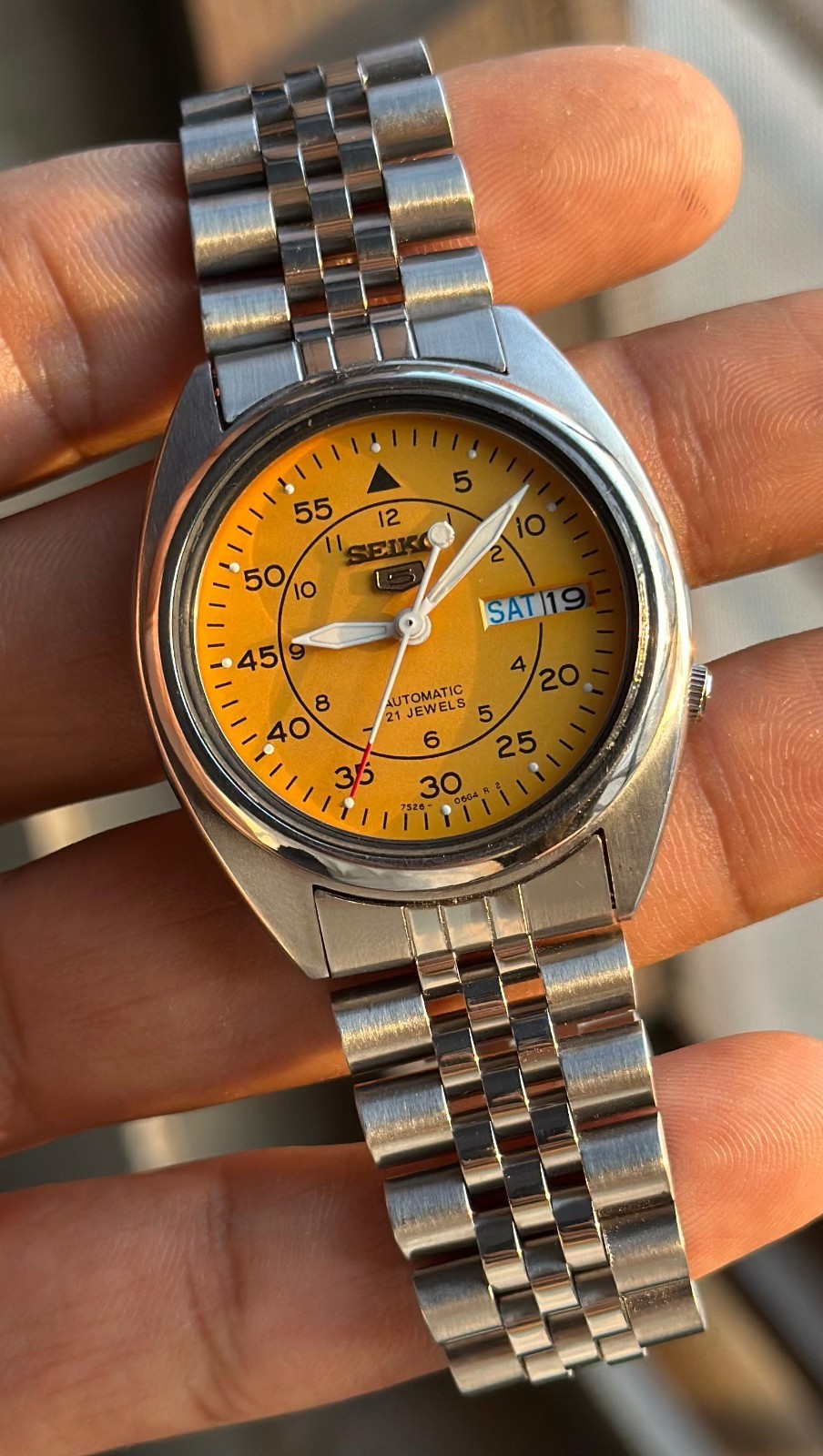 Seiko 5 Automatic 21 Jewels Japan Made Yellow Dial Watch For Mens