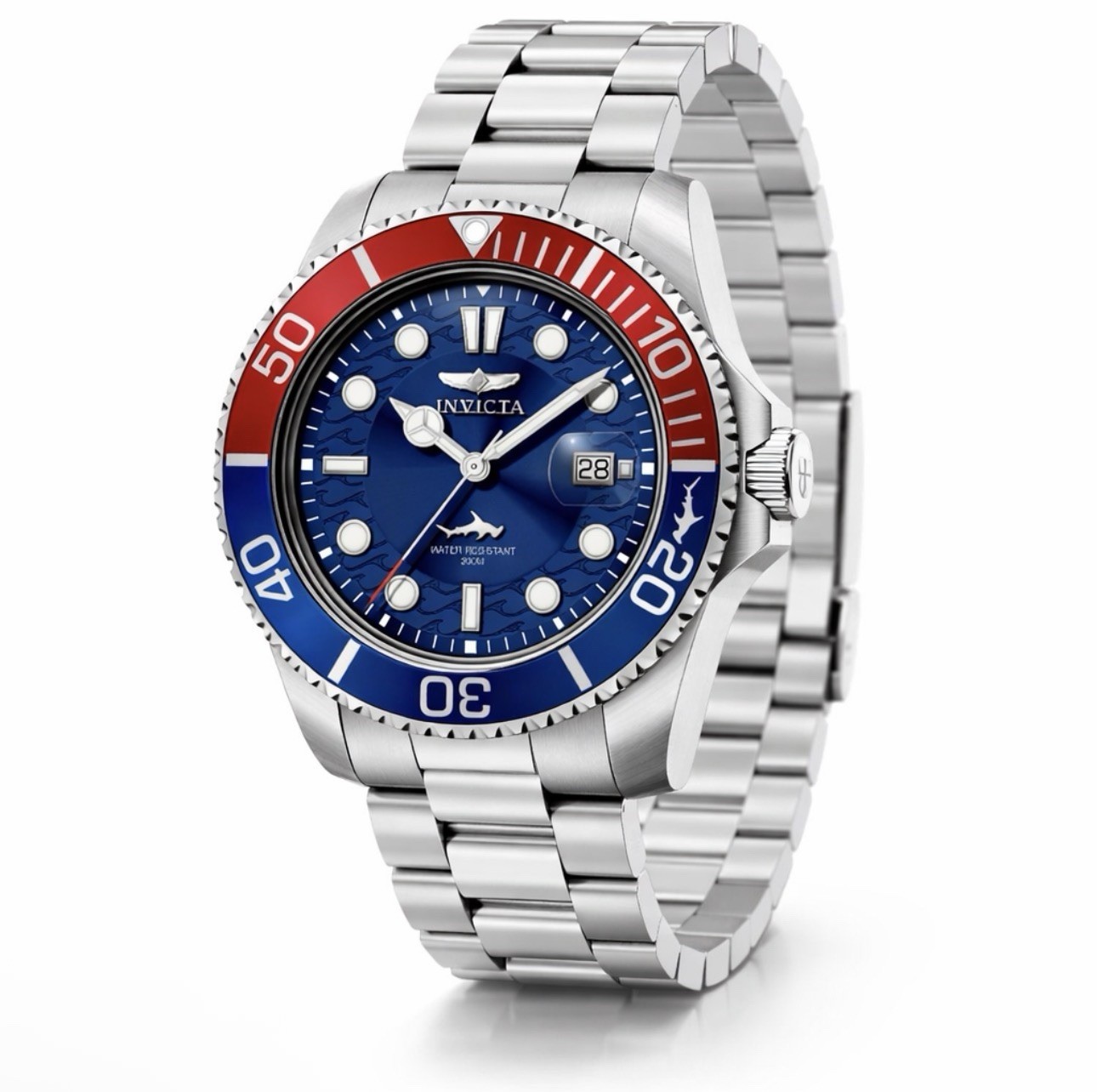 Invicta Pro Diver Men’s Quartz Blue Dial Blue-Red Bezel Stainless Steel Watch