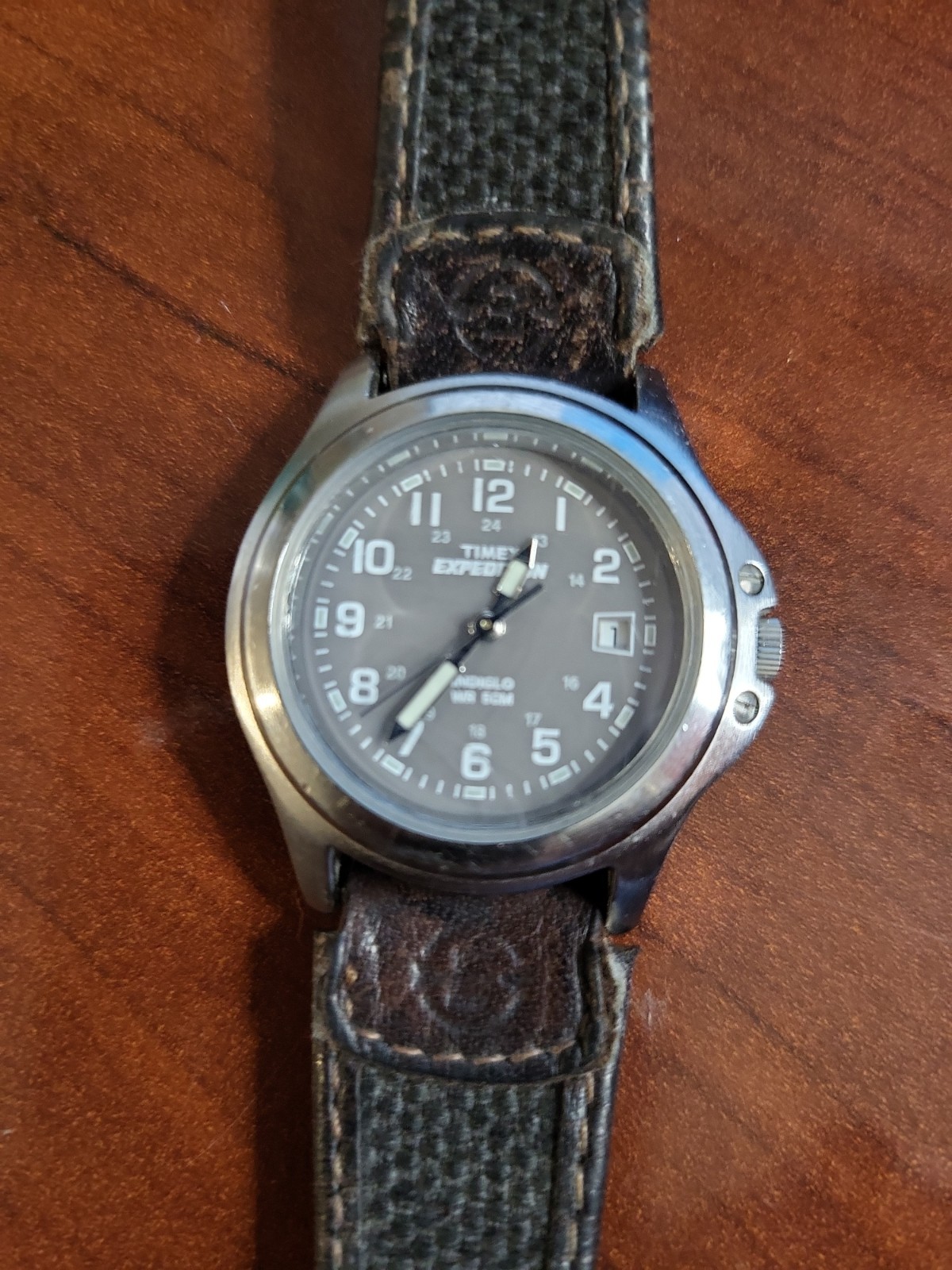 WomenTimex Expedition Indiglo WR 50M Watch Brown Buckle Leather Fabric Band
