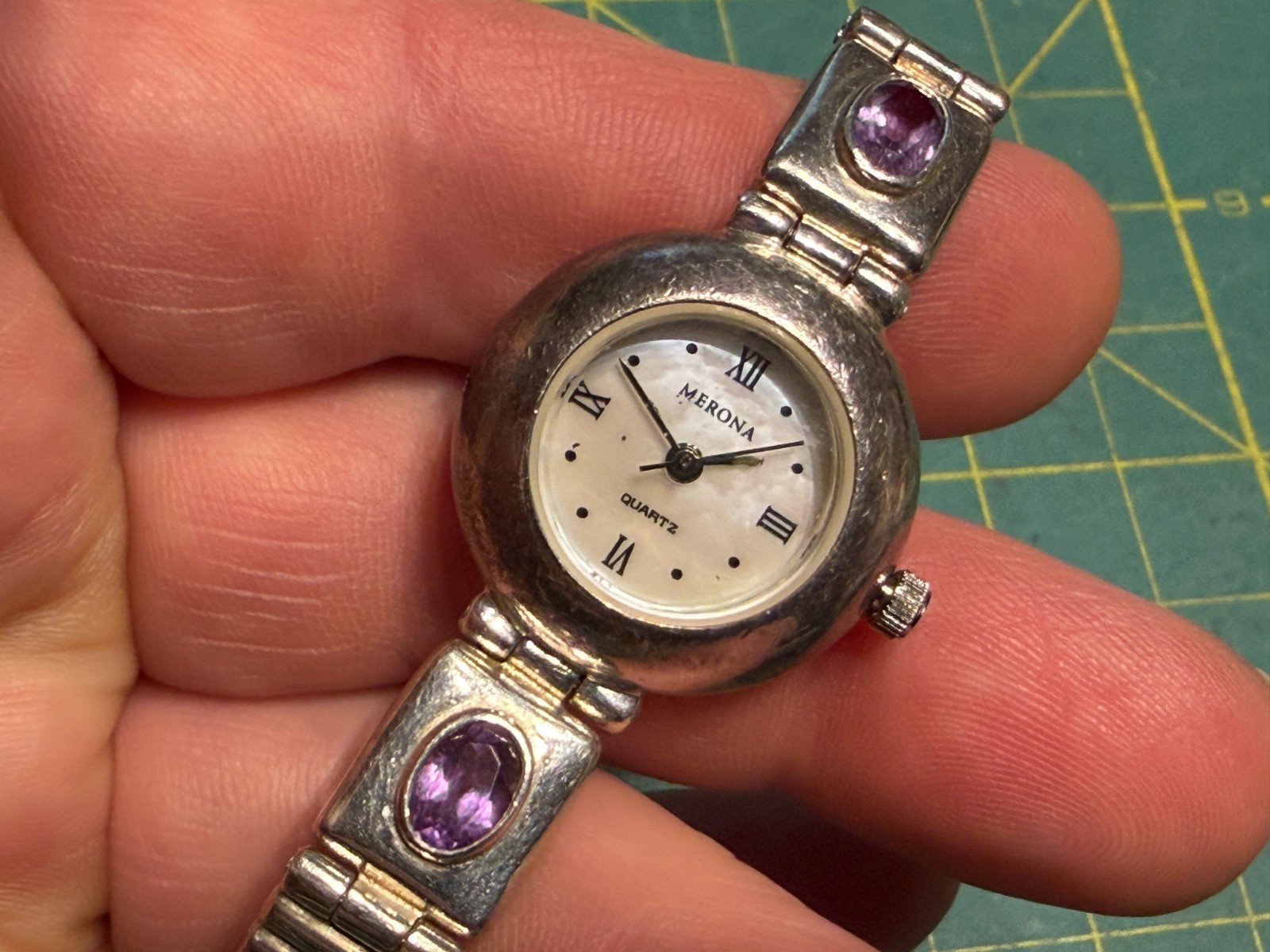 Merona sterling silver watch gemstone band w/ amethyst garnet aquamarine