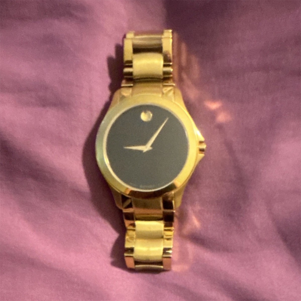 Movado Museum Swiss Made Quartz Watch Black Dial Gold-Tone Metal Bracelet
