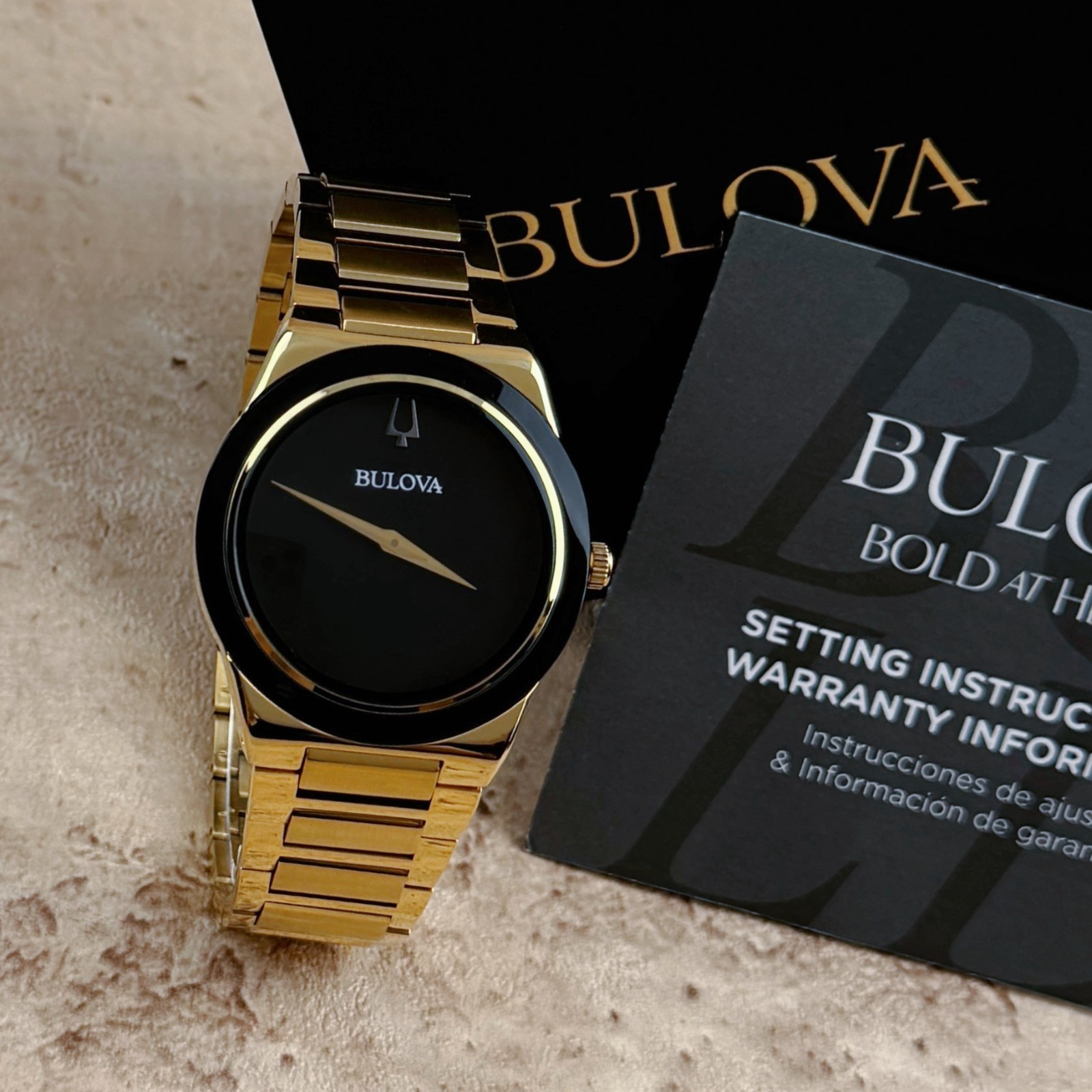 New Bulova Millennia Quartz black Dial Gold chain Men’s Watch 97A183