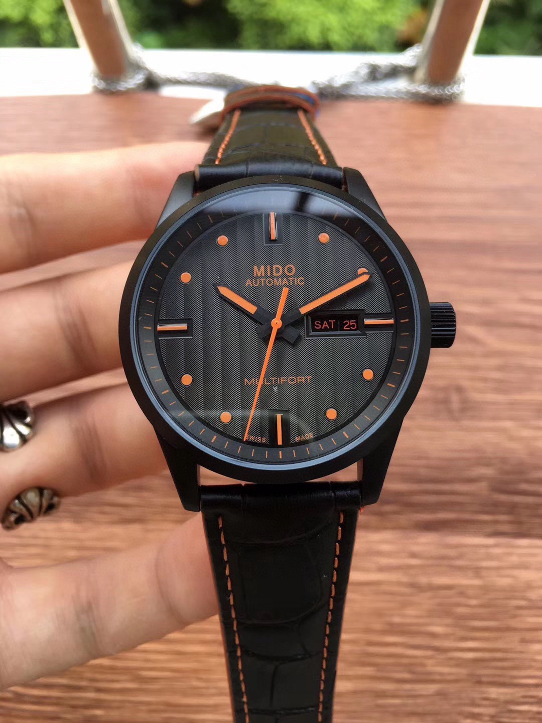 MIDO Multifort Automatic Men Watch Black / Orange 42mm Leather Strap