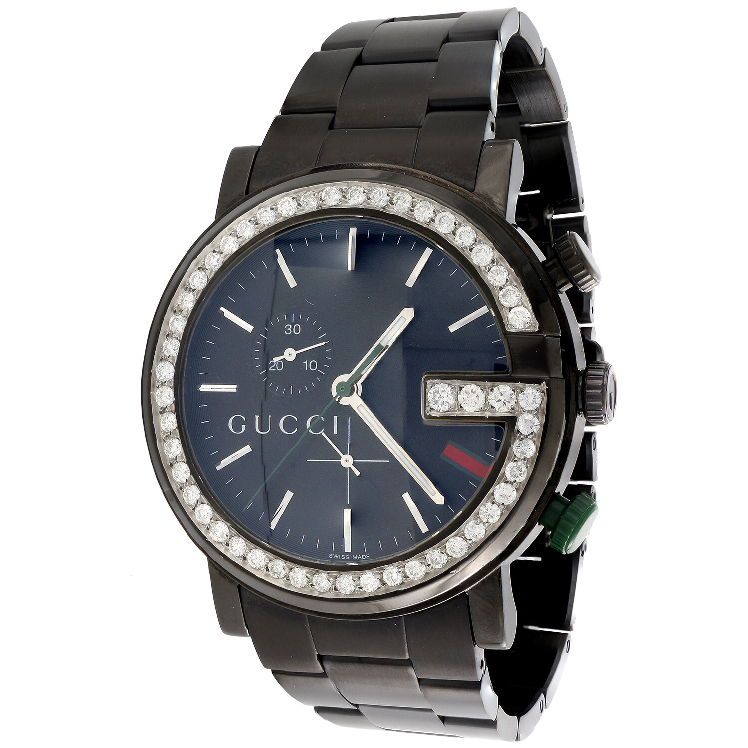 Mens Black PVD Diamond Gucci Ya101339 G-Watch Black Dial 44mm Chronograph 2 CT.