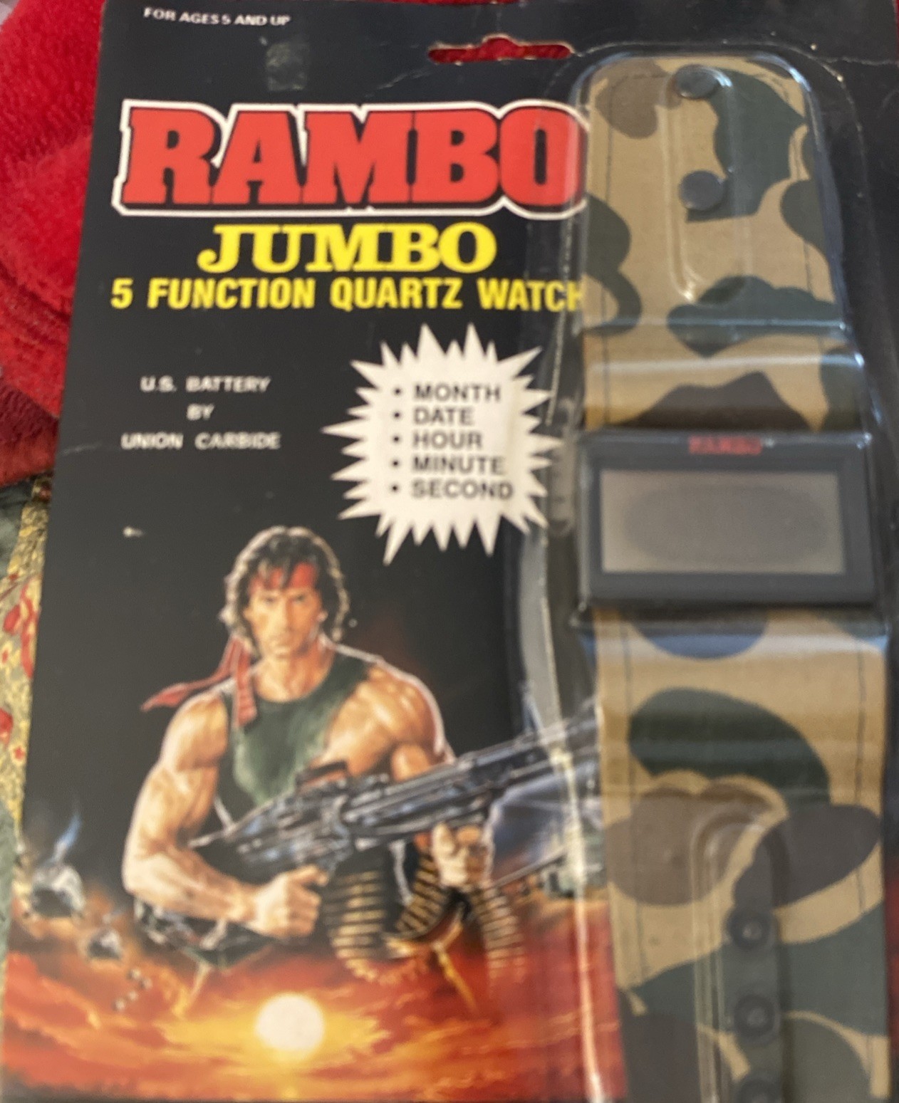 Vintage 1985 NOS RAMBO Jumbo 5 Function Digital Quartz Watch By Nelsonic