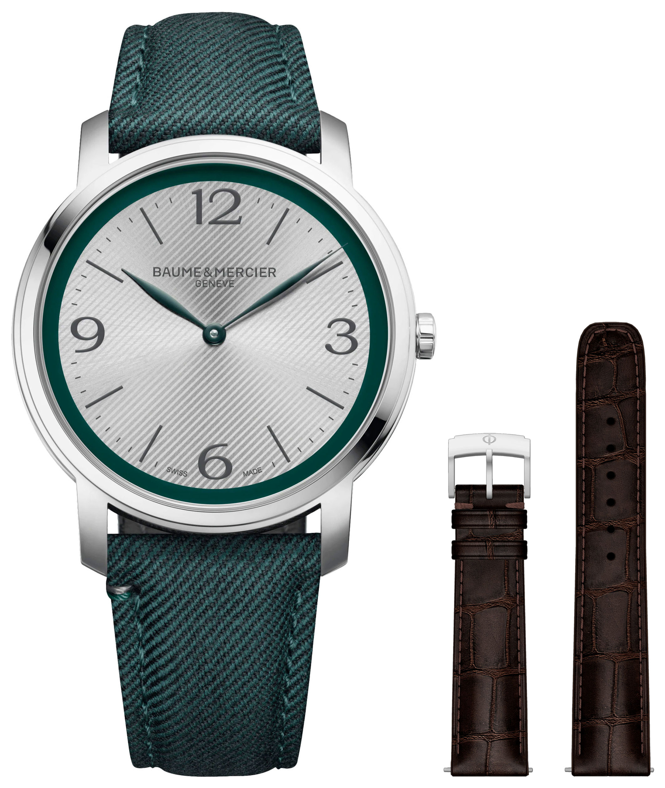 Baume & Mercier Classima Green Fabric / Brown Leather Mens Watch M0A10705