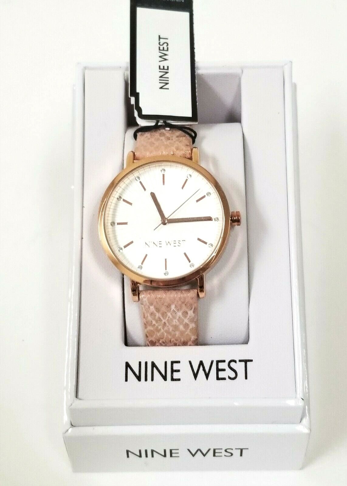 NEW NINE WEST ROSE GOLD,PINK PYTHON PRINT LEATHERETTE BAND WATCH NW/1406RGPK