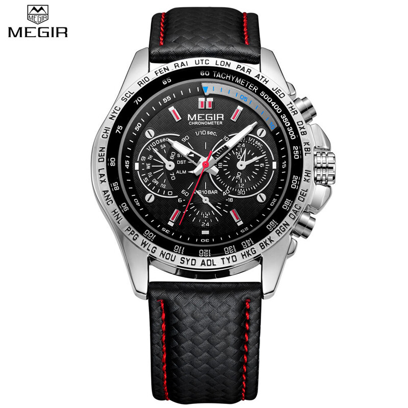MEGIR Casual Mens Watches Top Brand Luxury Quartz-watch Leather Strap Wristwatch