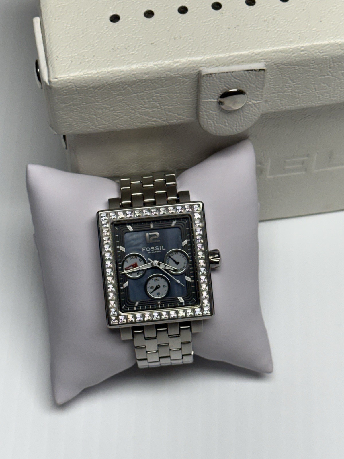 Fossil BQ9365 Women’s Blue Mother of Pearl Crystal Bezel Multifunction Watch