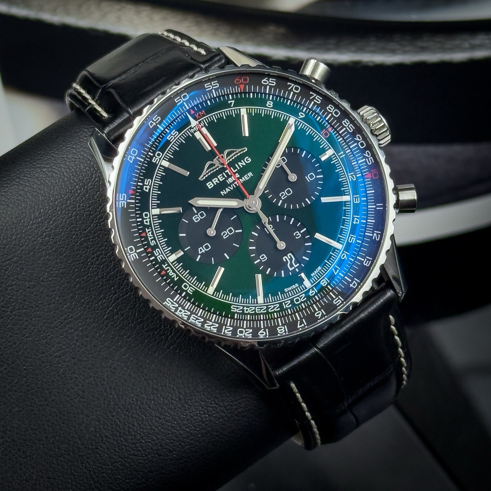 2022 Breitling Navitimer B01 46mm AB0137 Green Dial Under Warranty