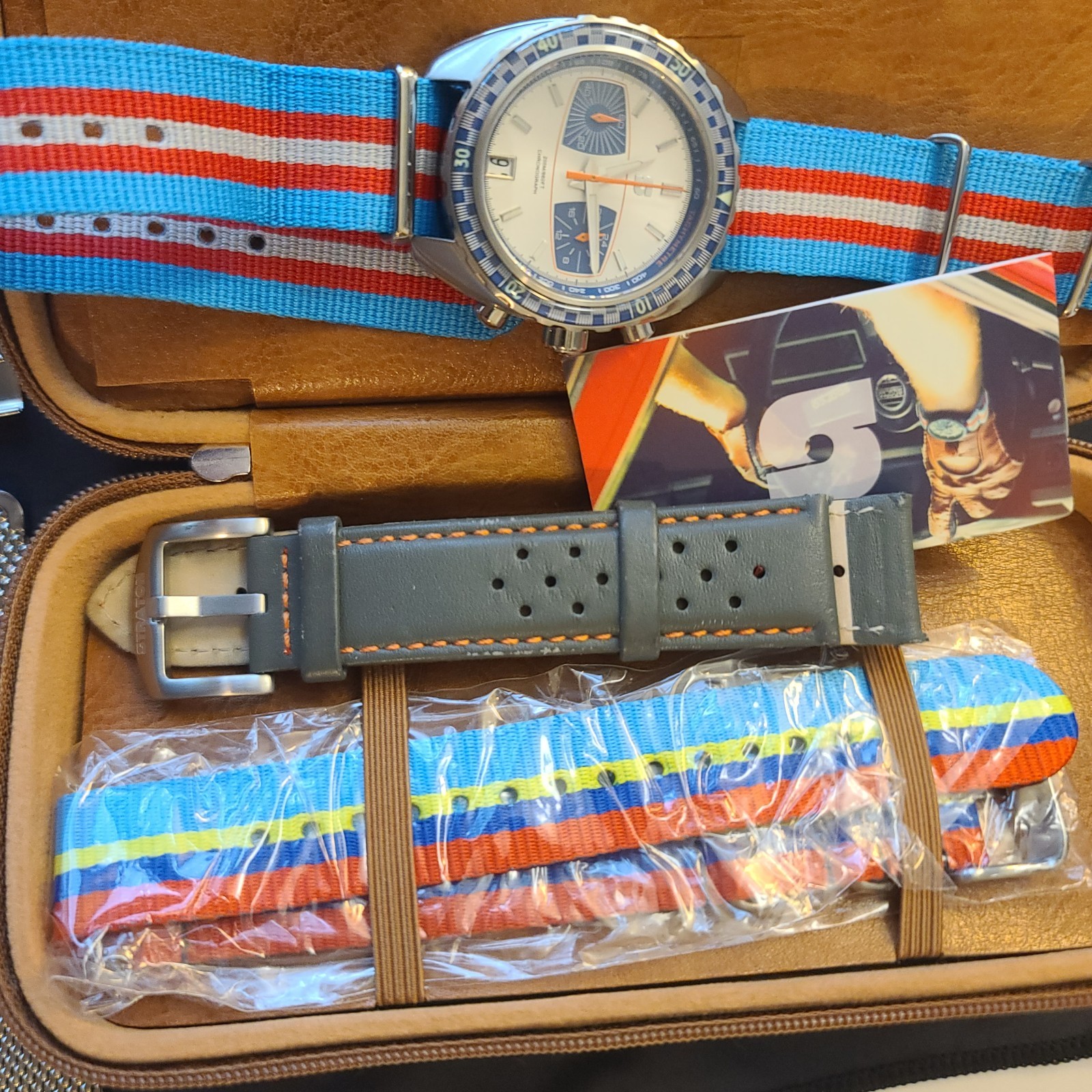 Straton Synchro Racing Chronograph Silver Blue Dial 40mm Quartz Blue Orange
