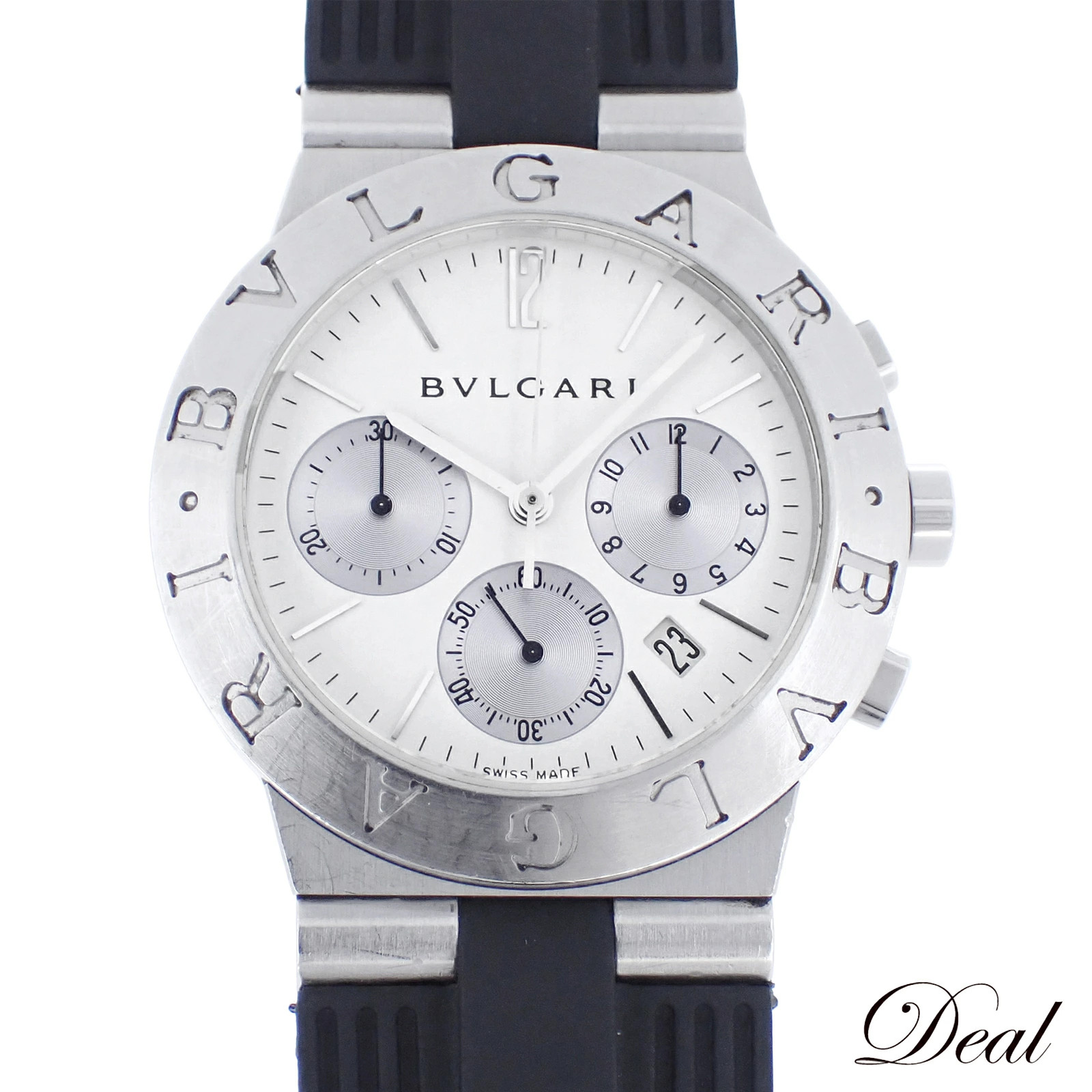 BVLGARI Diagono Sports Chrono CH35S Men’s Watch White Dial Stainless Steel Rubb