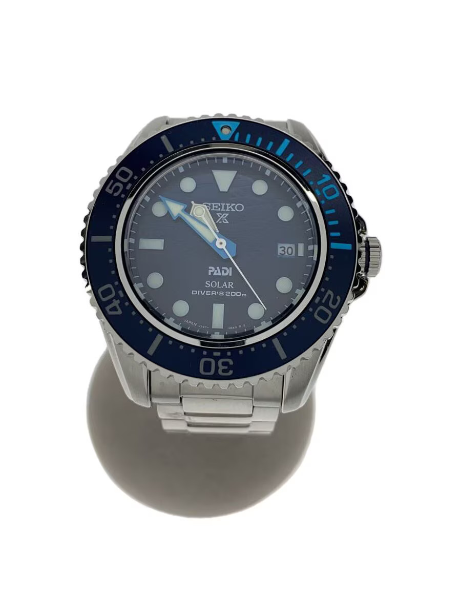 SEIKO Solar Watch Analog Stainless NVY SLV V157 0DS0