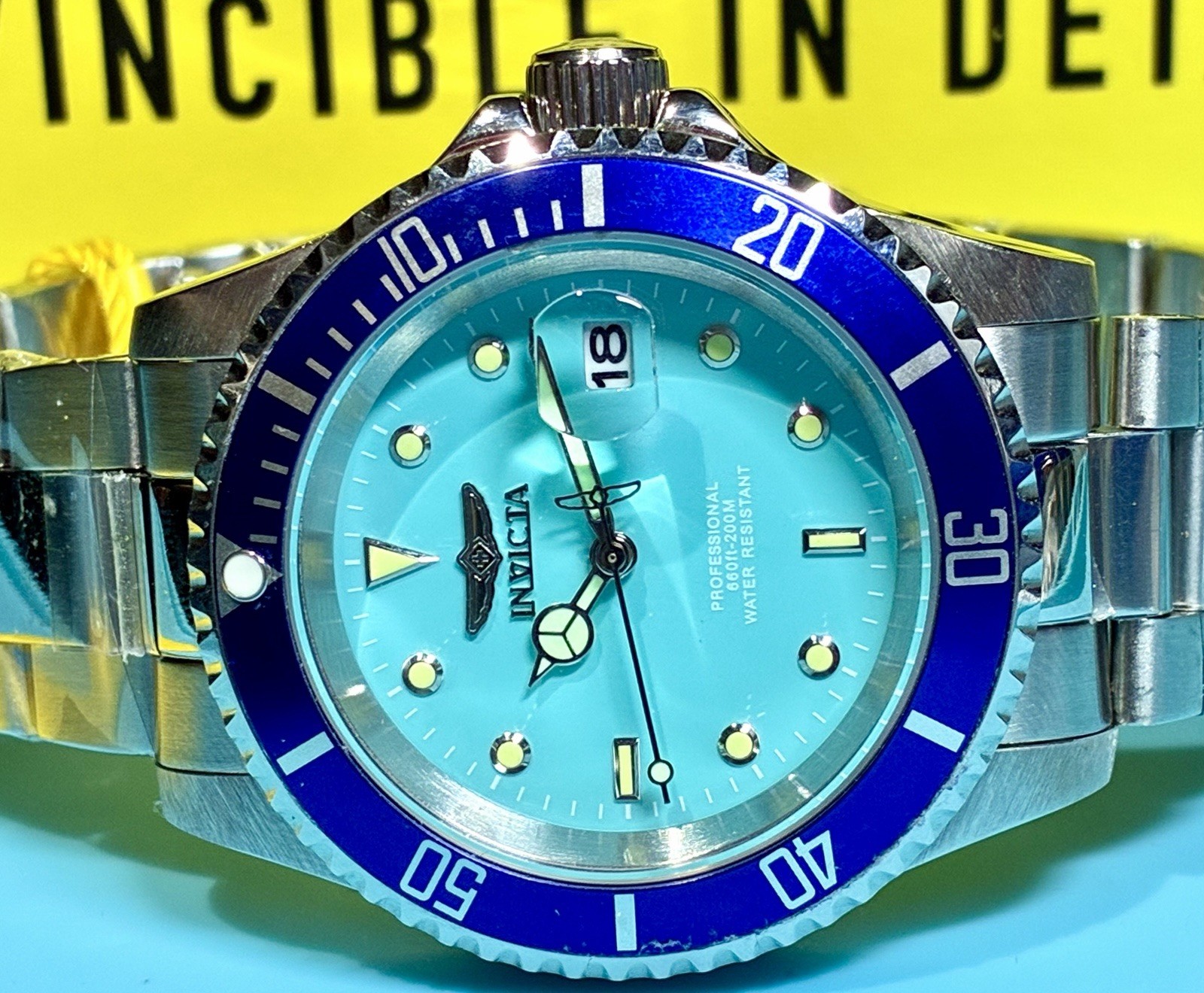 INVICTA PRO DIVER TURQUOISE BLUE BEZEL 40MM STAINLESS STEEL TMI PC32 QUARTZ!