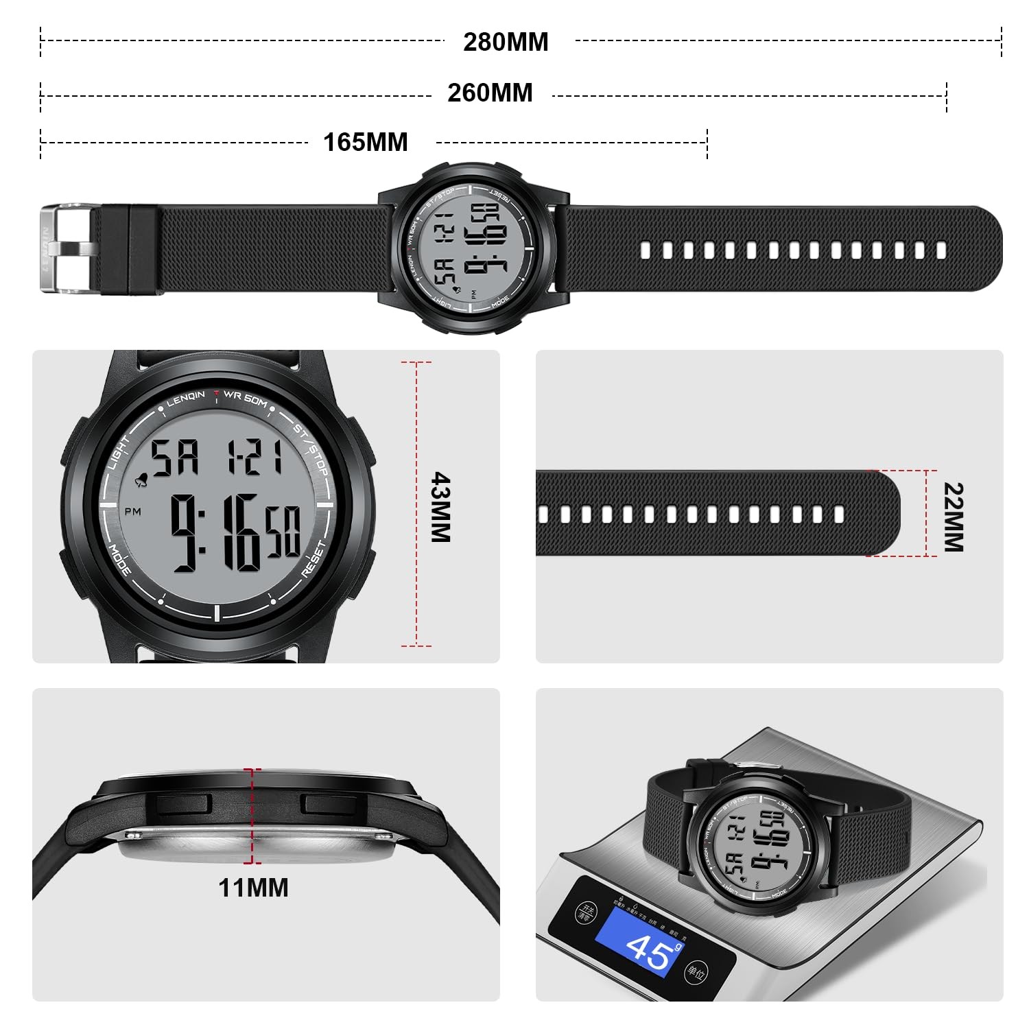 Men’s Digital Watch Ultra Thin Minimalist Waterproof LED Large Face Alarm Sport