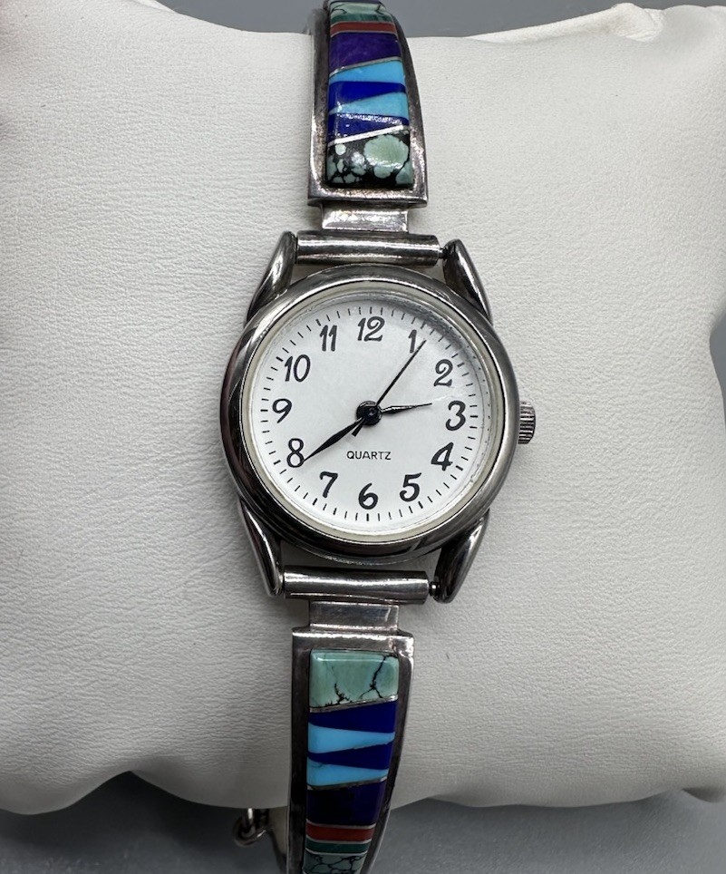 Earl Plummer TSF Zuni Inlay Sterling Silver Women’s Watch 6” Wrist New Battery
