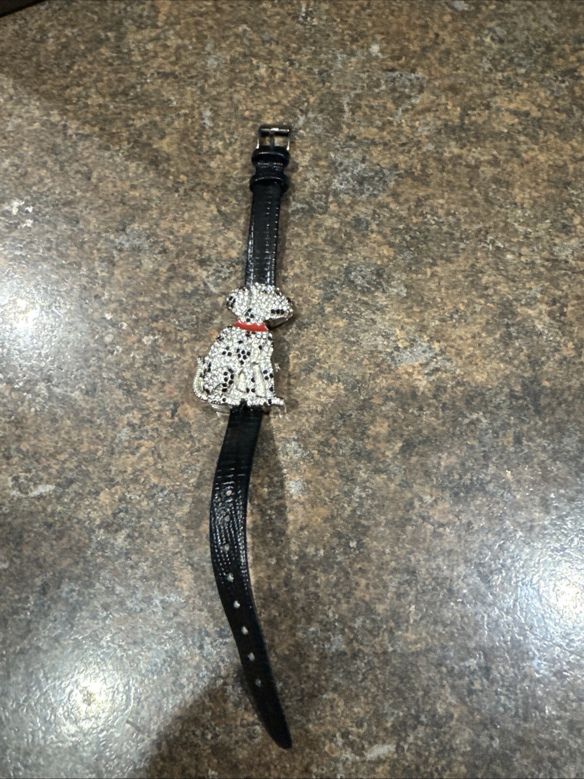 Pave Crystal Bling Dalmation Puppy Watch Dog Black Leather Strap By Gossip (b)