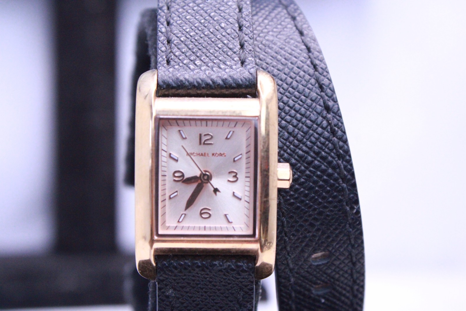 Michael Kors Taylor Rose Gold Wrap Around Leather Black 22MM MK2442 NEW