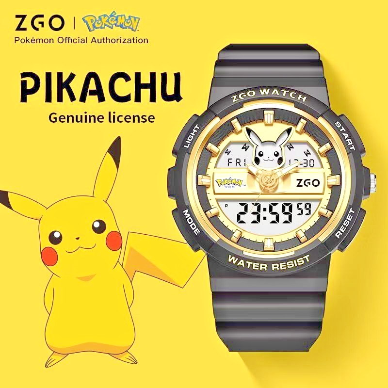 ZGO Pokémon Pikachu Kids Digital Watch Dual Display Waterproof Alarm Chronograph