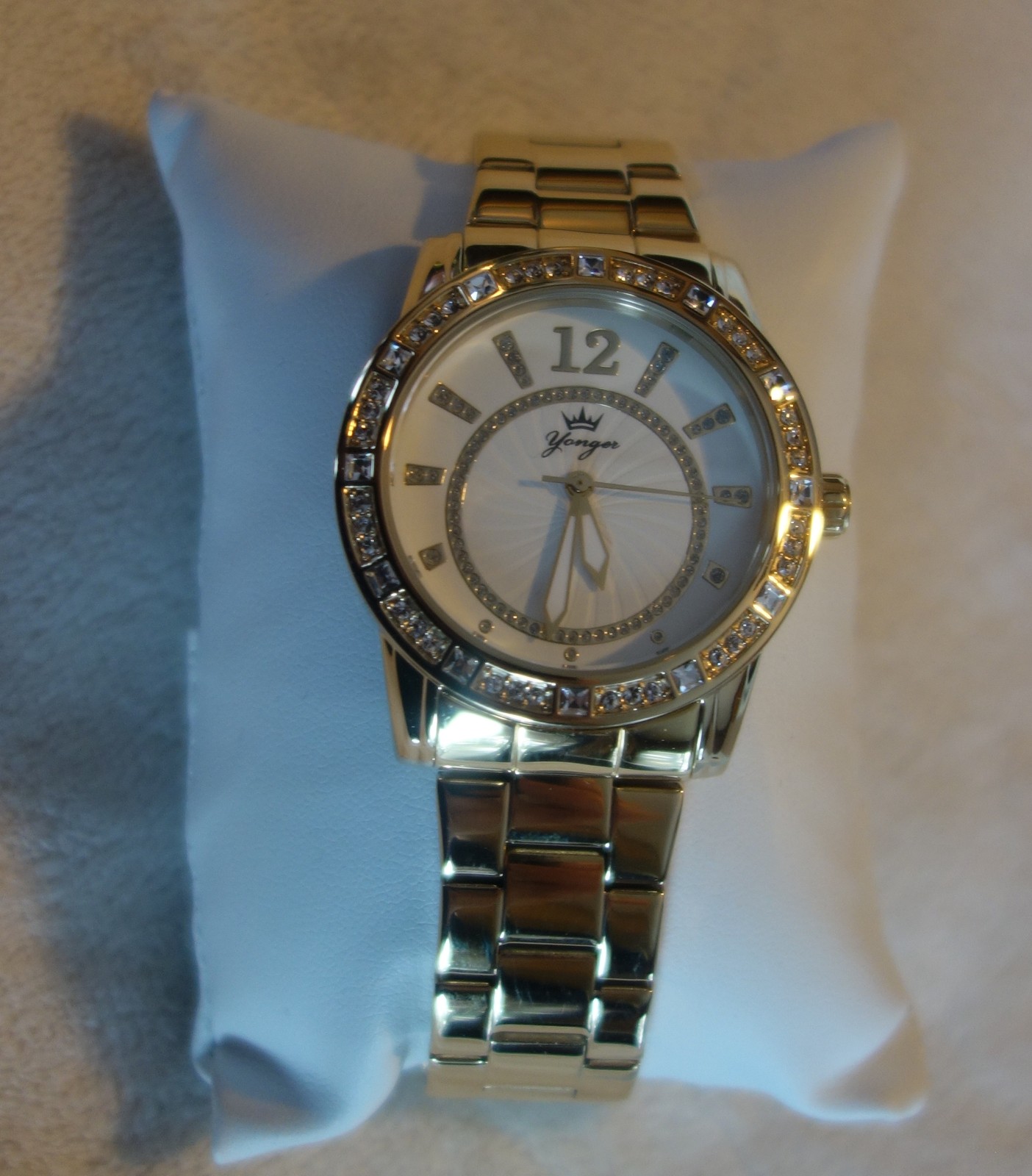Yonger and Bresson Round Gold IP Steel Crystal watch NEW