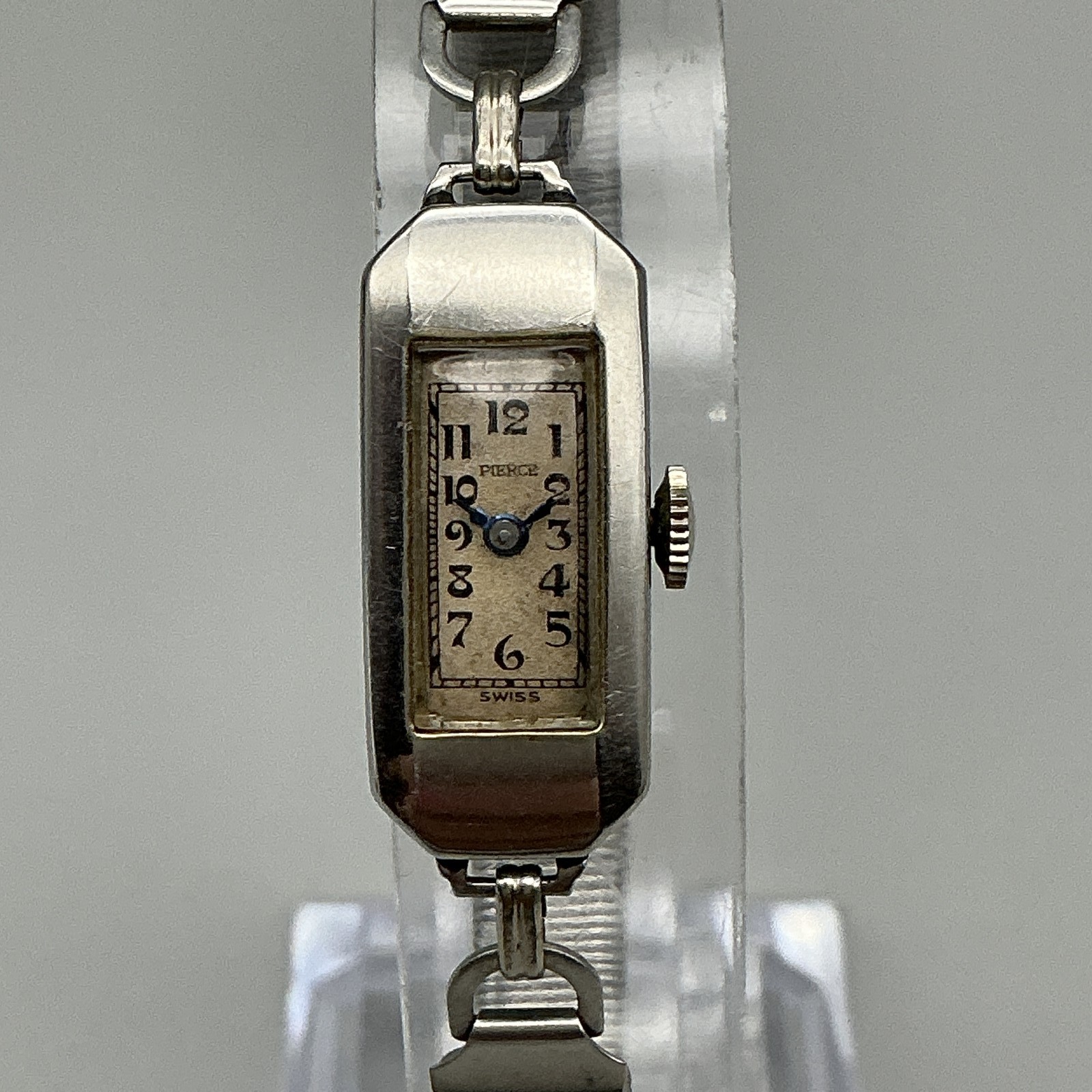 Vintage Pierce Womens Watch 11mm Silver Tone Dial Manual Wind Stretch Bracelet