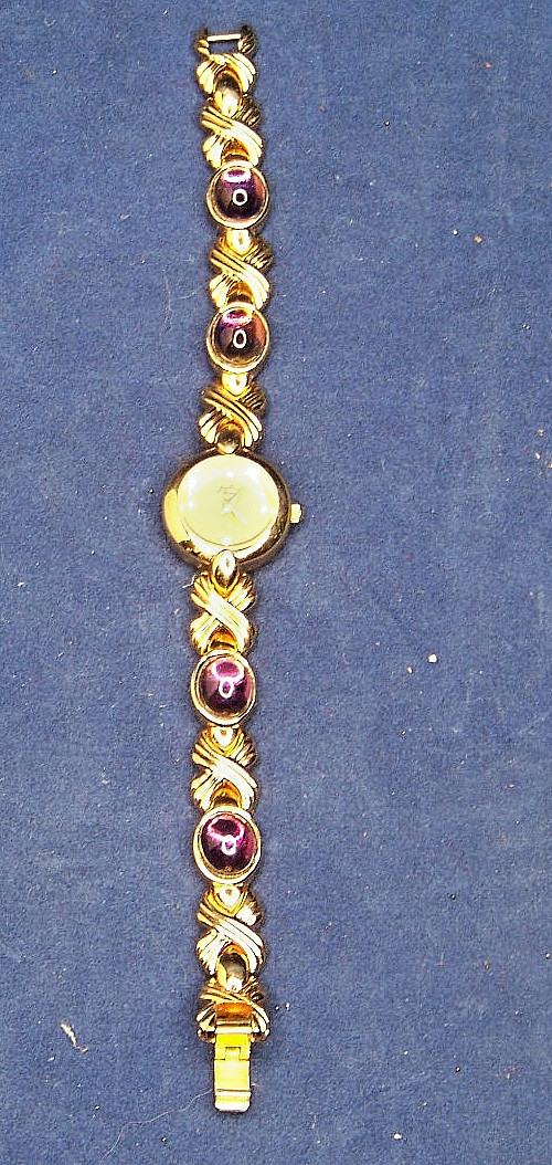 Women’s Purple Gemstone Watch Stainless Steel Watch Oval Dial Quartz Gold Watch