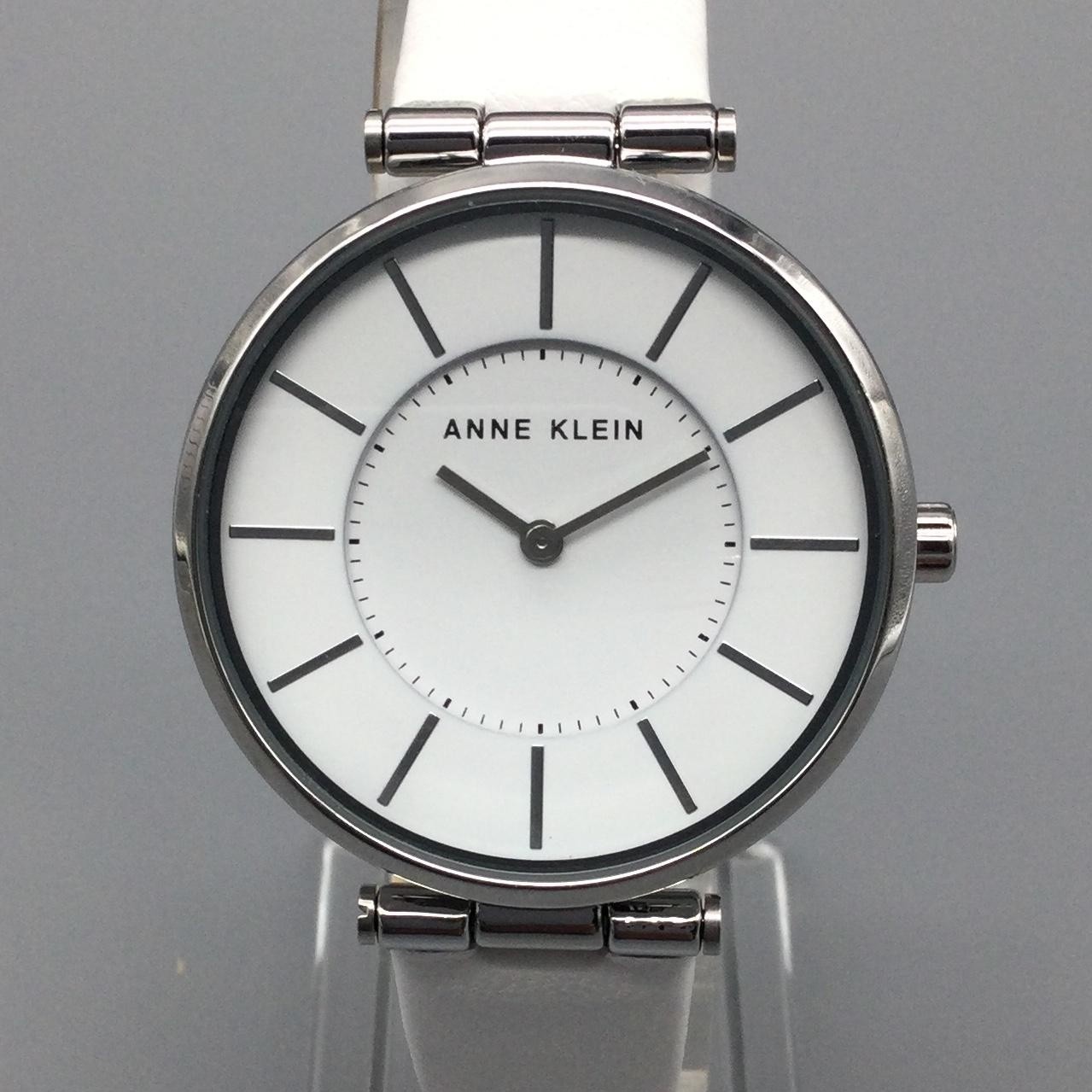 Anne Klein Womens Watch 35mm Silver Tone White Leather AK/1687 New Battery
