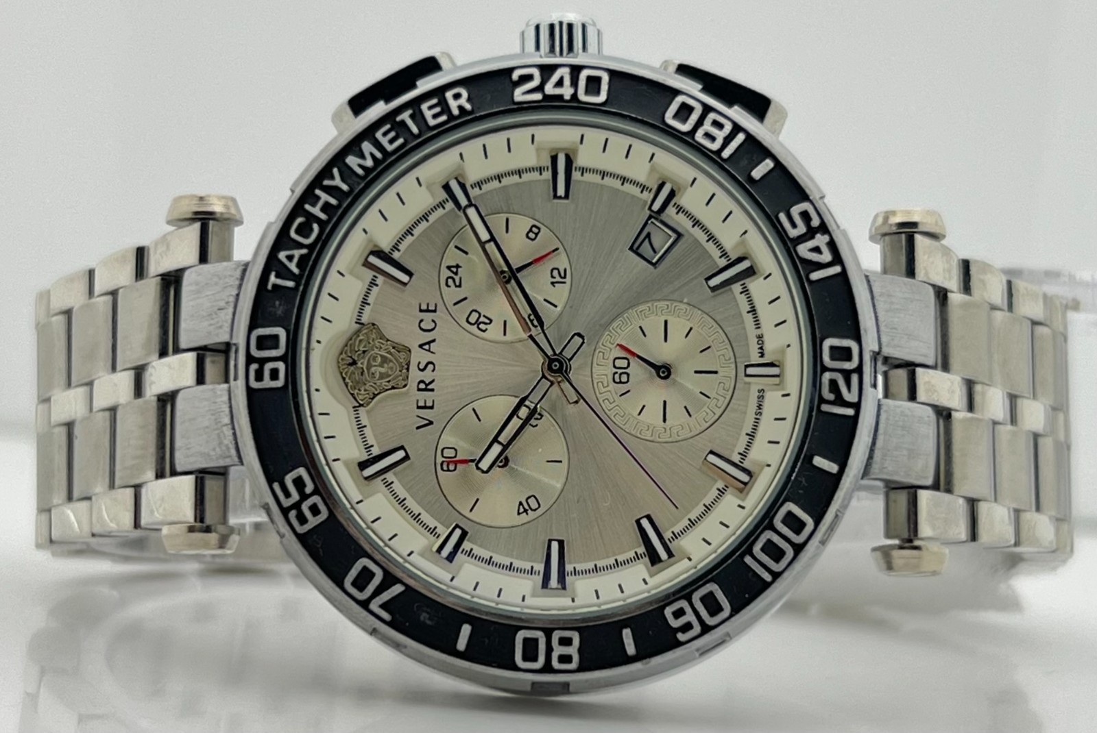 Premium Men’s Versace Greca Chronograph White Dial Date Working Wristwatch