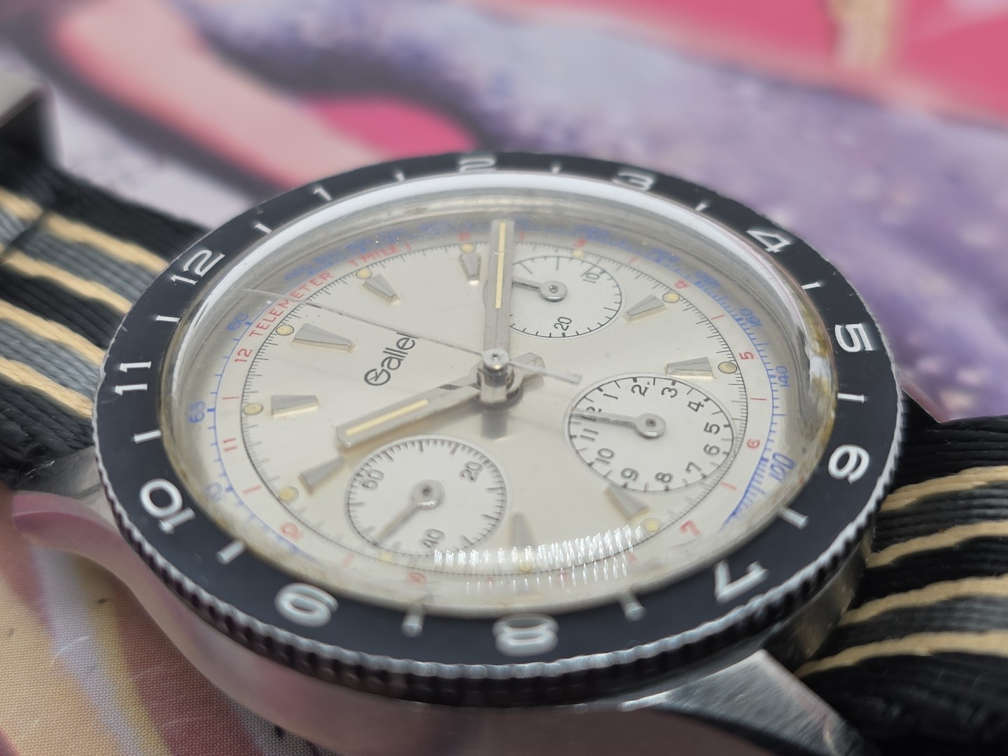 Vintage Gallet MultiChron Pilot Chronograph Stainless Steel Valjoux 72
