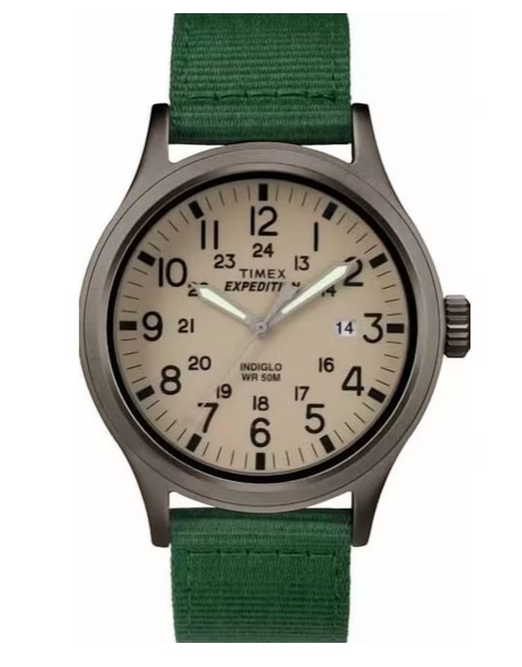 Timex Indiglo Expedition Quartz Beige Dial Green Strap Watch TW4B06800
