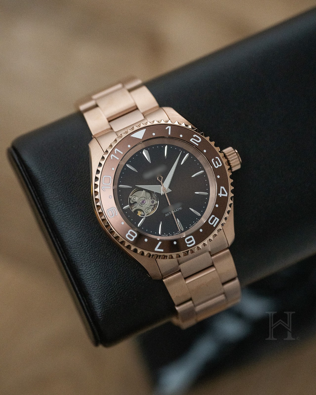 Premium Custom Built Rose Gold Open Heart Brown Dial Watch with Oyster Bracelet