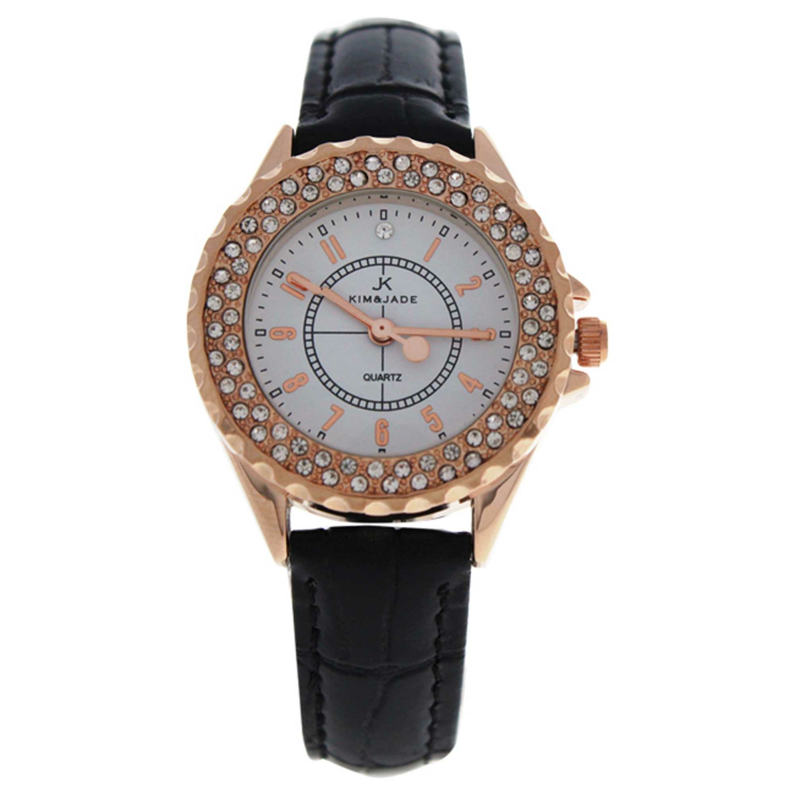 Kim & Jade 2033L-GPBLW Rose Gold/Black Leather Strap Watch for Women- 1 Pc Watch